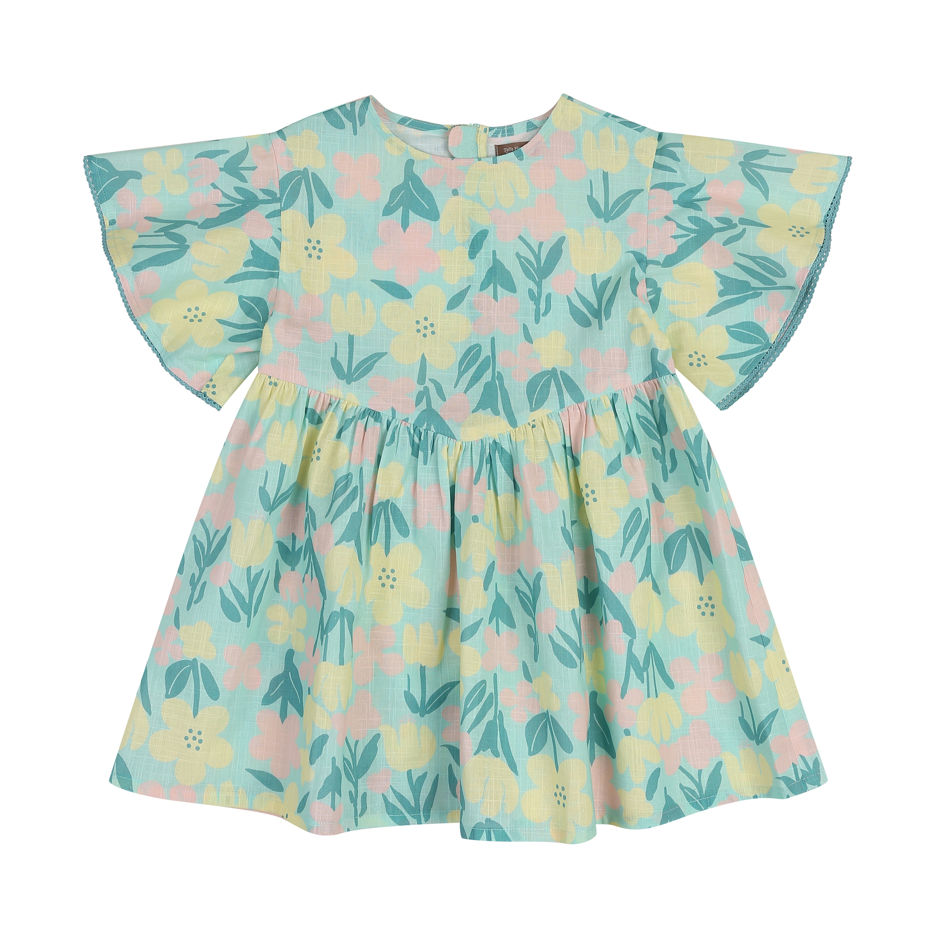Summer Flower Round Neck Floral Graphic Print Angel Sleeve Dress-Dress - Kids-ToTo Heros-