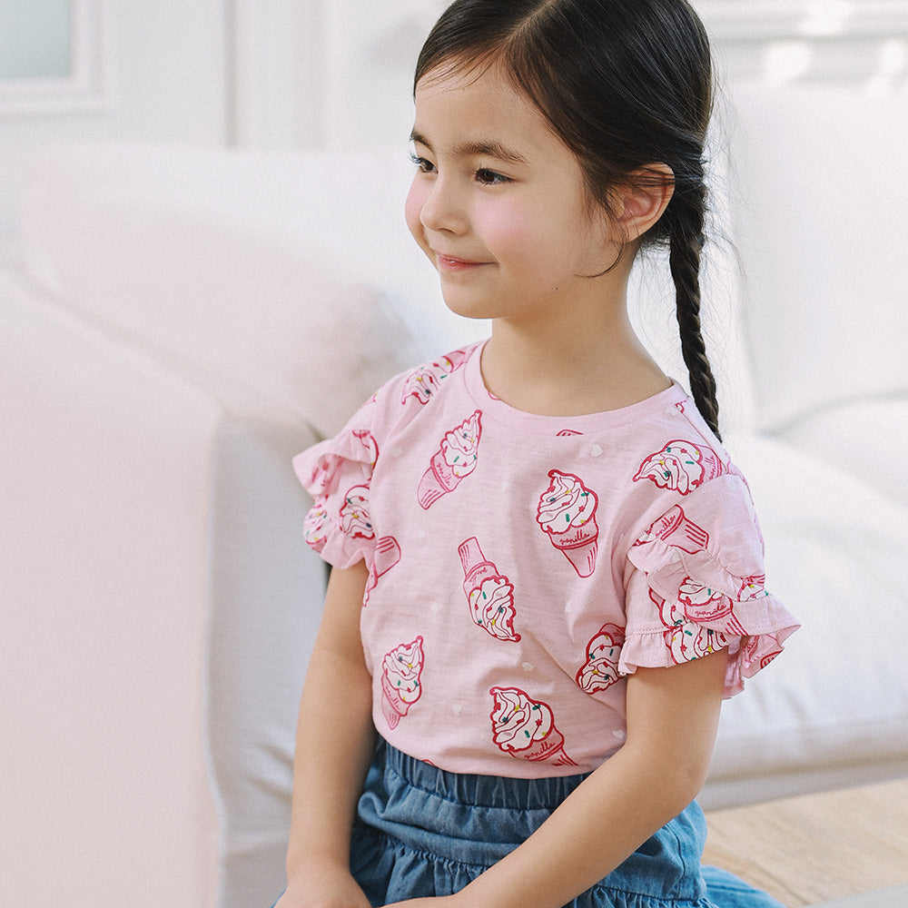 Sweet Ice Cream Cone All-Over Print Frill Sleeve T-Shirt-T-Shirt - Kids-ToTo Heros-