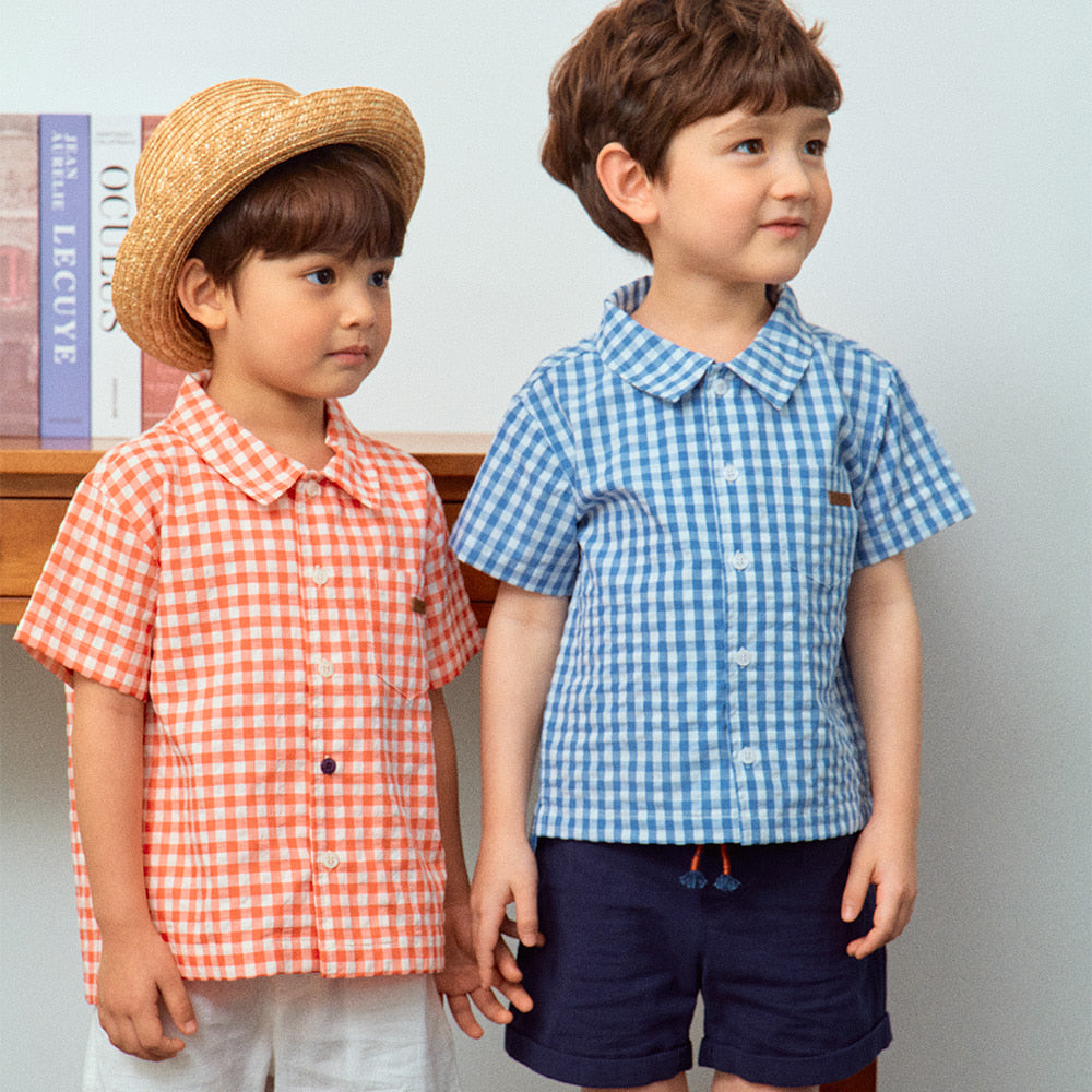 Troy Checkered Summer Vacation Short Sleeve Collared Shirt-Button Down Shirt - Kids-ToTo Heros-