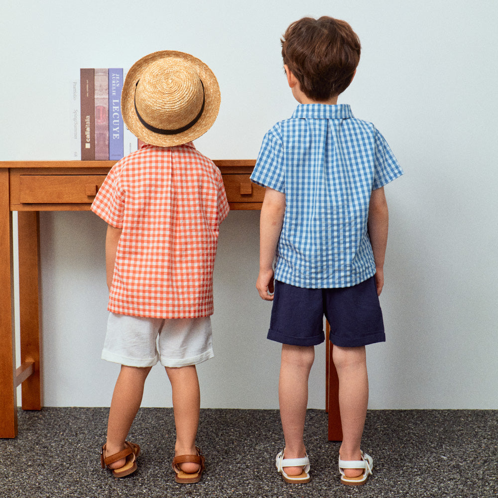 Troy Checkered Summer Vacation Short Sleeve Collared Shirt-Button Down Shirt - Kids-ToTo Heros-