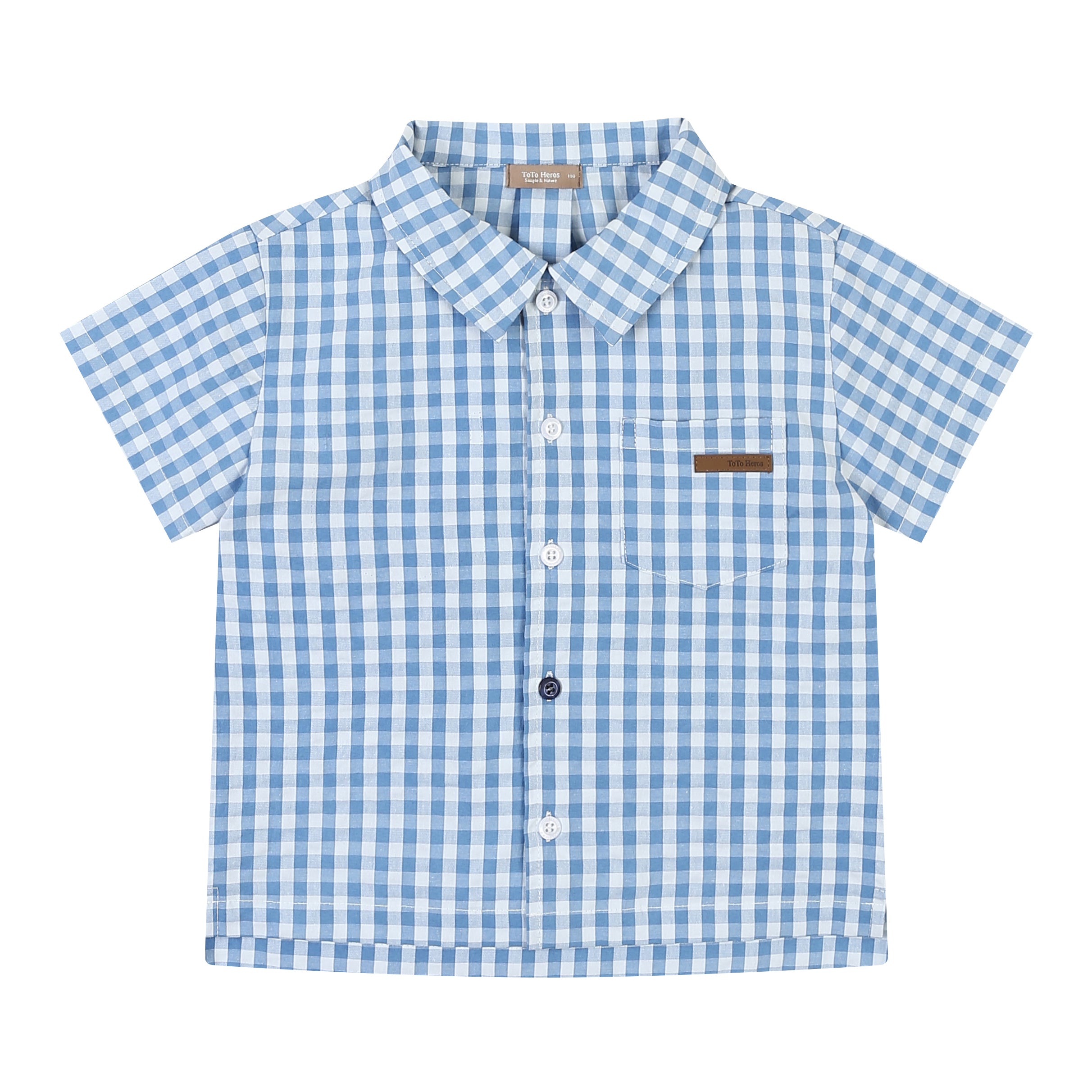 Troy Checkered Summer Vacation Short Sleeve Collared Shirt-Button Down Shirt - Kids-ToTo Heros-Blue-XXS-