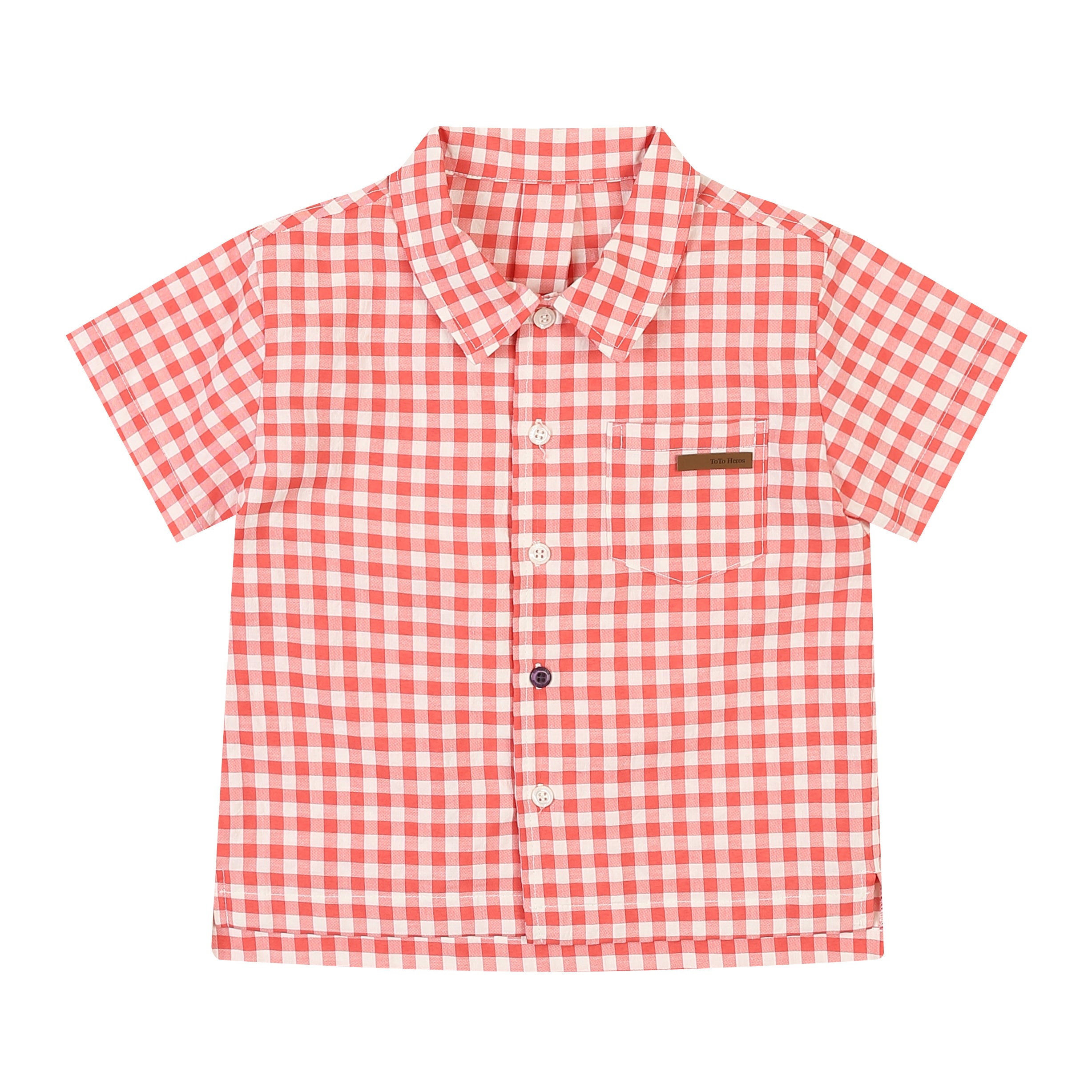 Troy Checkered Summer Vacation Short Sleeve Collared Shirt-Button Down Shirt - Kids-ToTo Heros-Red-XXS-