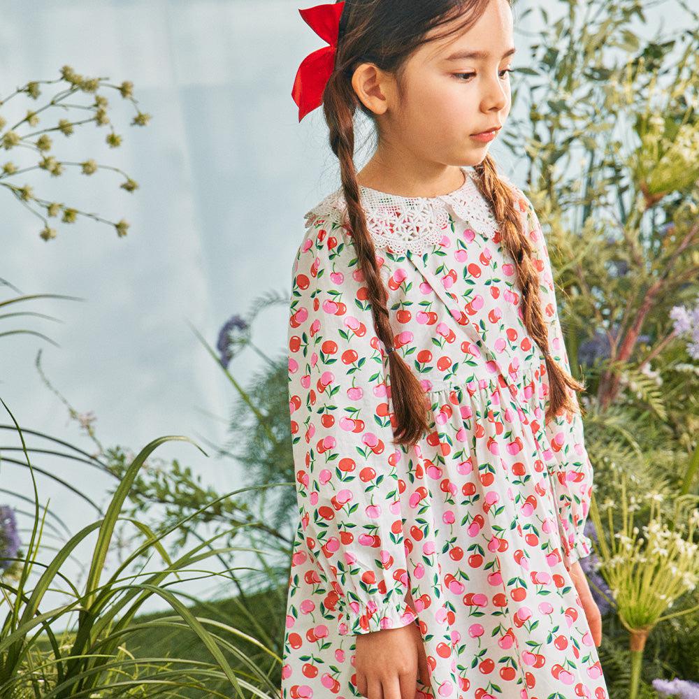 Cherry Print Lace Collar Dress with Mini Bag-Dress - Kids-ToTo Heros-ToTo Heros Premium Children's Clothing