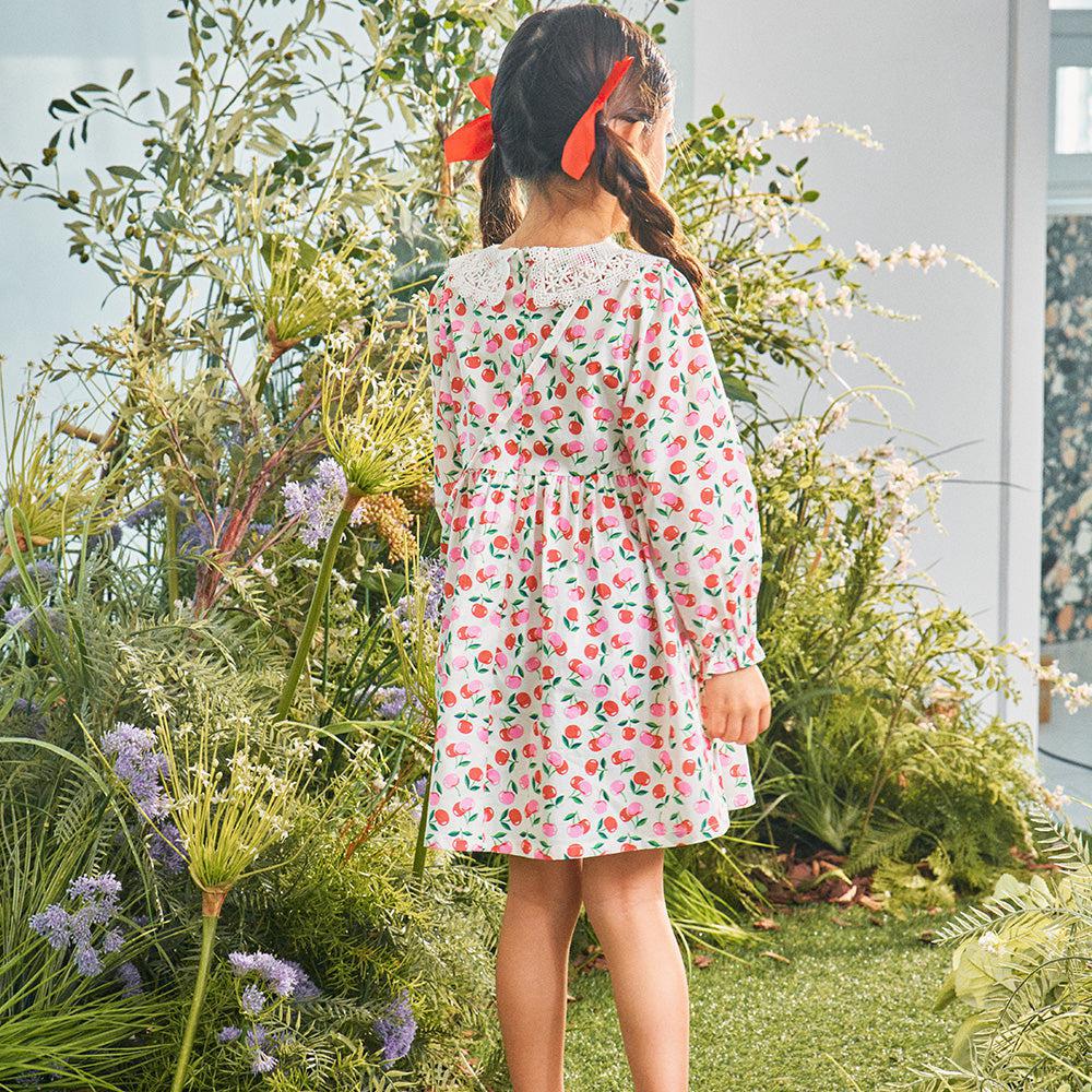 Cherry Print Lace Collar Dress with Mini Bag-Dress - Kids-ToTo Heros-ToTo Heros Premium Children's Clothing