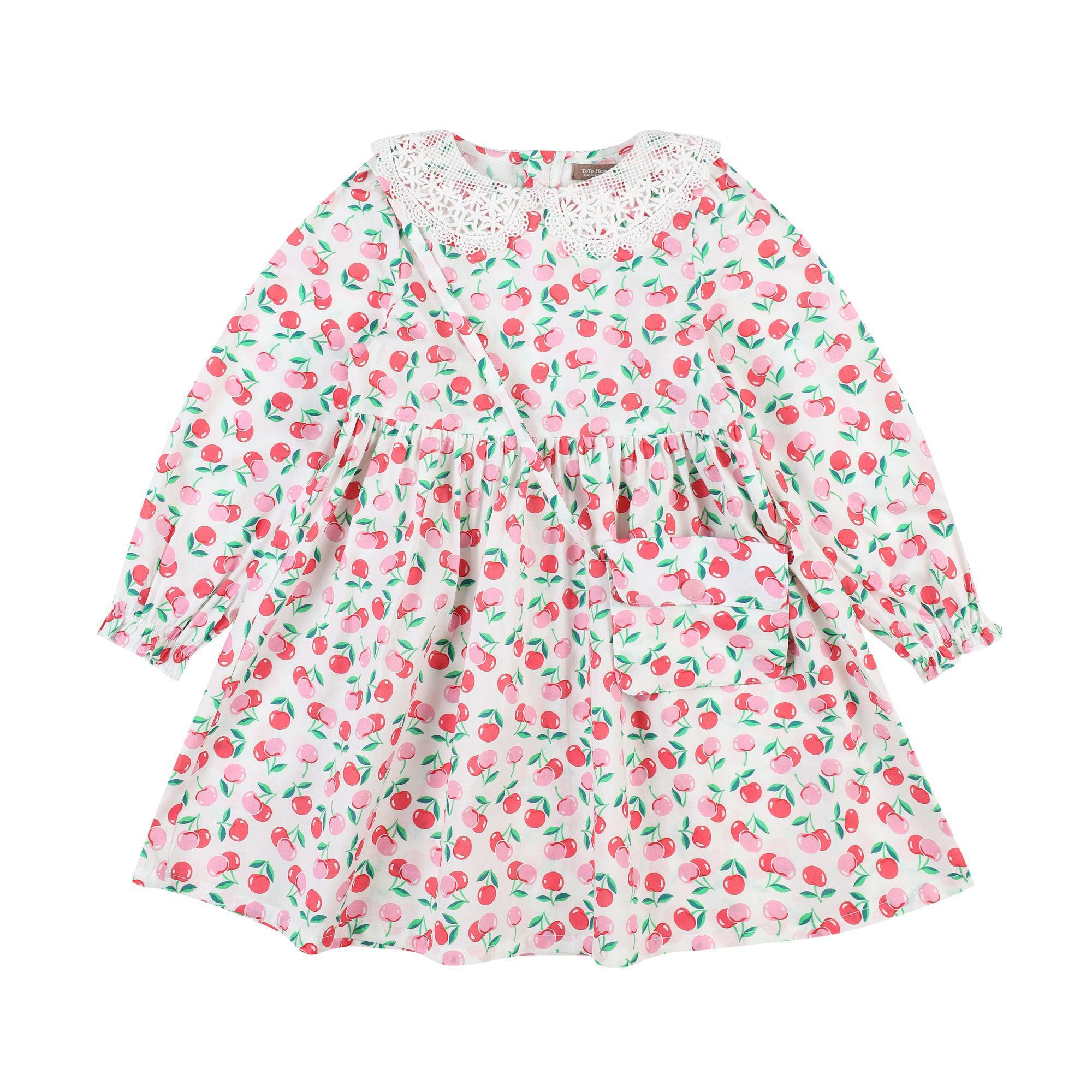 Cherry Print Lace Collar Dress with Mini Bag-Dress - Kids-ToTo Heros-ToTo Heros Premium Children's Clothing