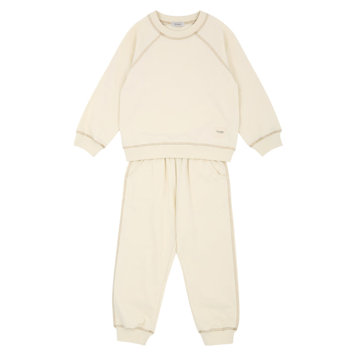 Contrast Stitch Lightweight Sweatshirt & Sweatpants Set-Top & Pant Set - Kids-ToTo Heros-Cream-ToTo Heros Premium Children's Clothing