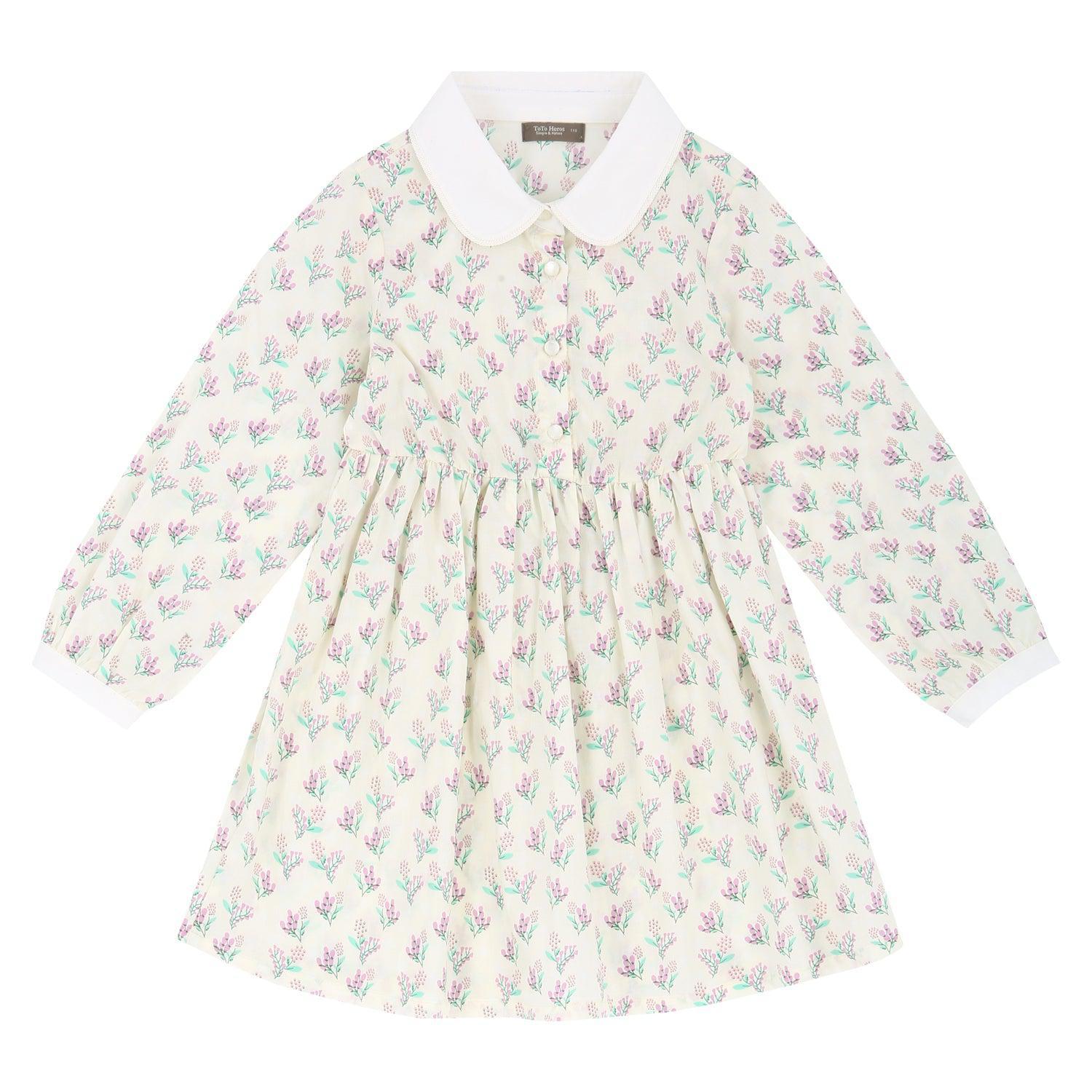 Elicia Round Collar Floral Print Dress-Dress - Kids-ToTo Heros-ToTo Heros Premium Children's Clothing