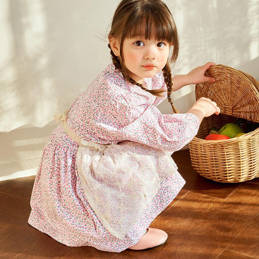 Floral Print Lace Apron Dress-Dress - Kids-ToTo Heros-ToTo Heros Premium Children's Clothing