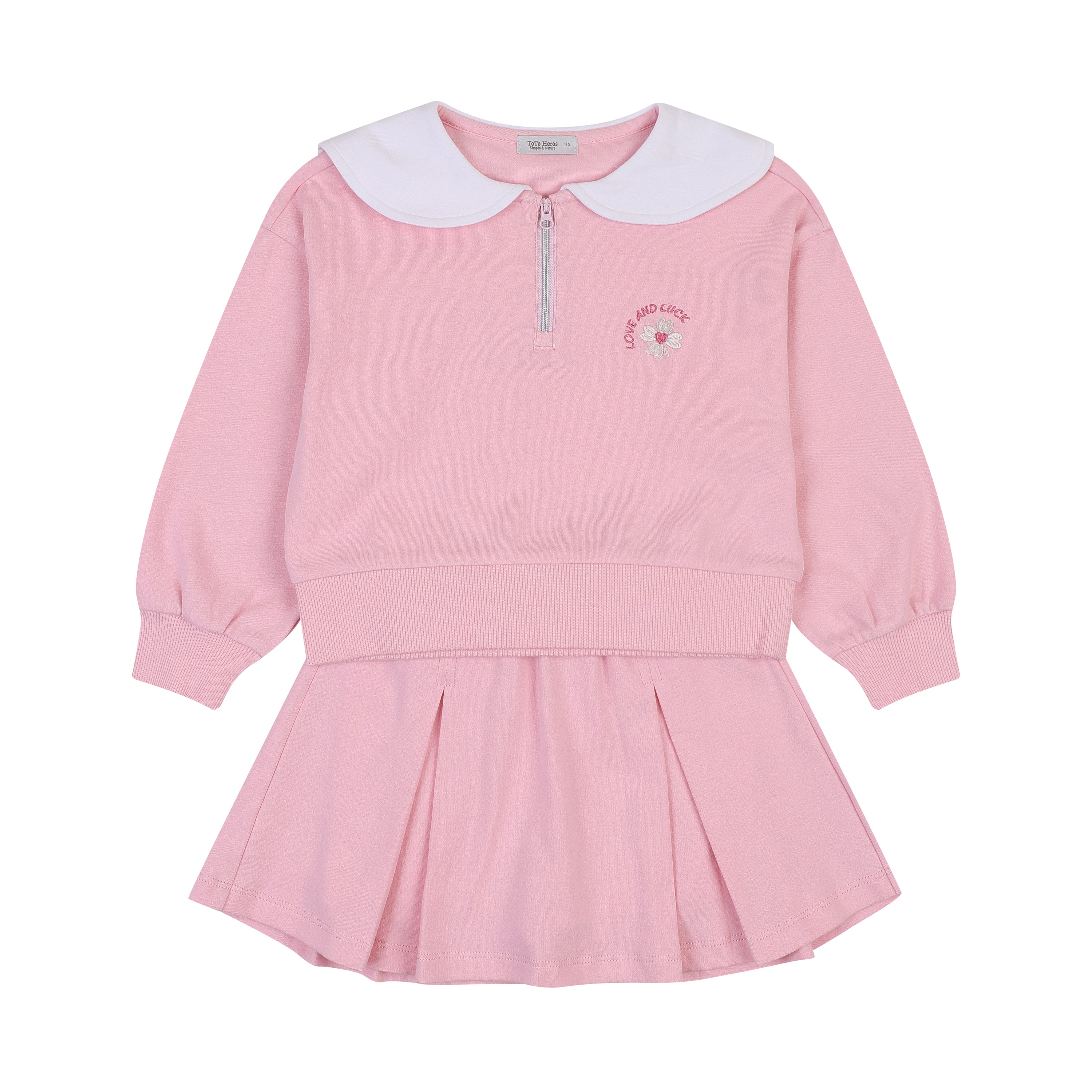Love & Luck Round Collar Top & Pleated Skirt Set-Top & Pant Set - Kids-ToTo Heros-ToTo Heros Premium Children's Clothing