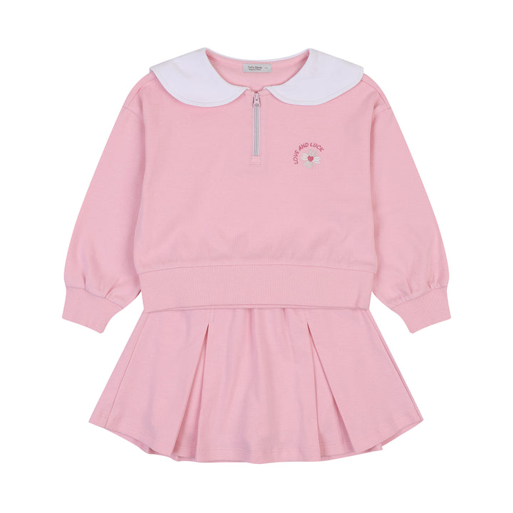 Love & Luck Round Collar Top & Pleated Skirt Set-Top & Pant Set - Kids-ToTo Heros-ToTo Heros Premium Children's Clothing