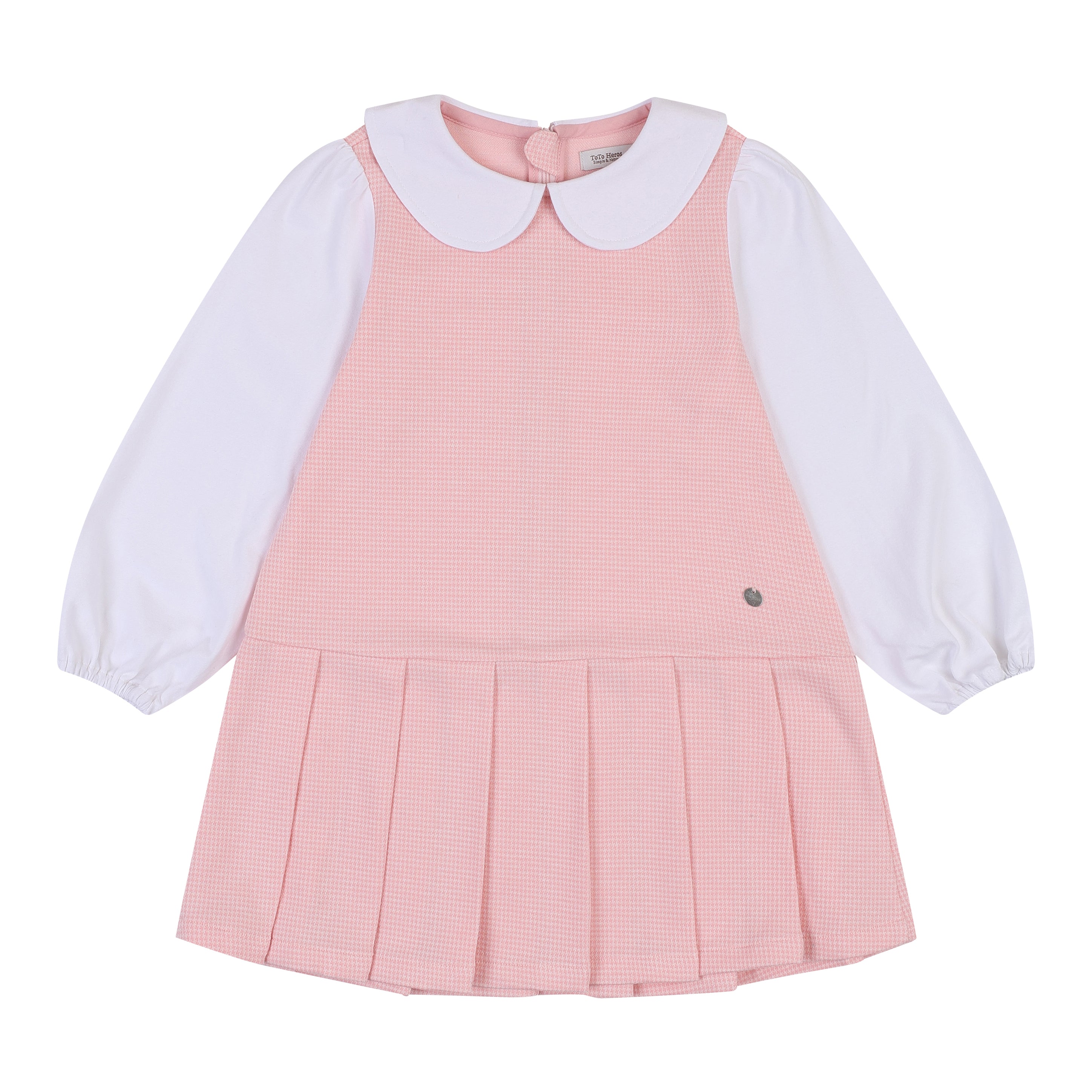pink houndstooth dress Round Collar Mini Houndstooth Dress M