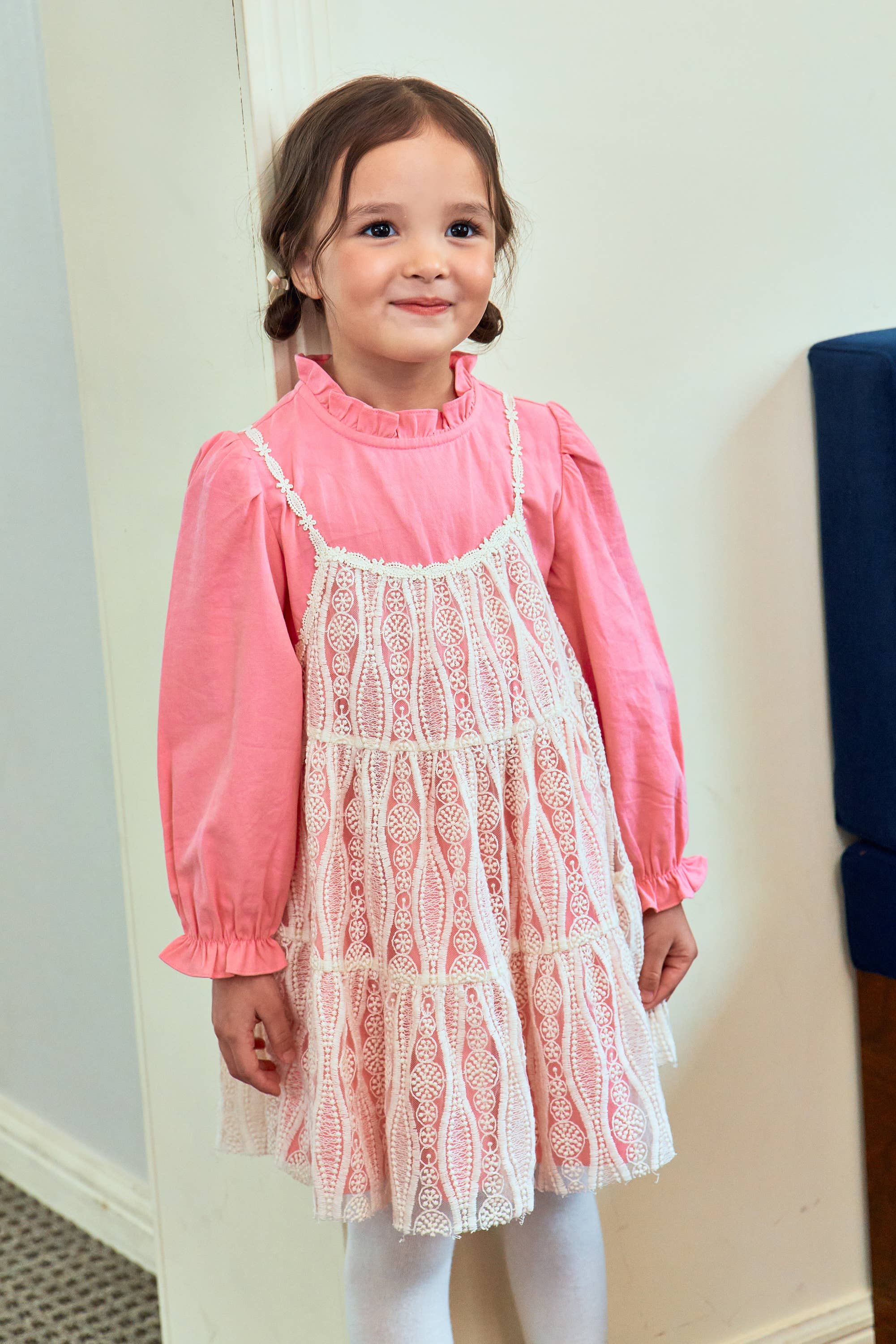 Alicia Long Sleeve Dress with Lace Cami Dress Combo - ToTo Heros l Premium Children's Clothing