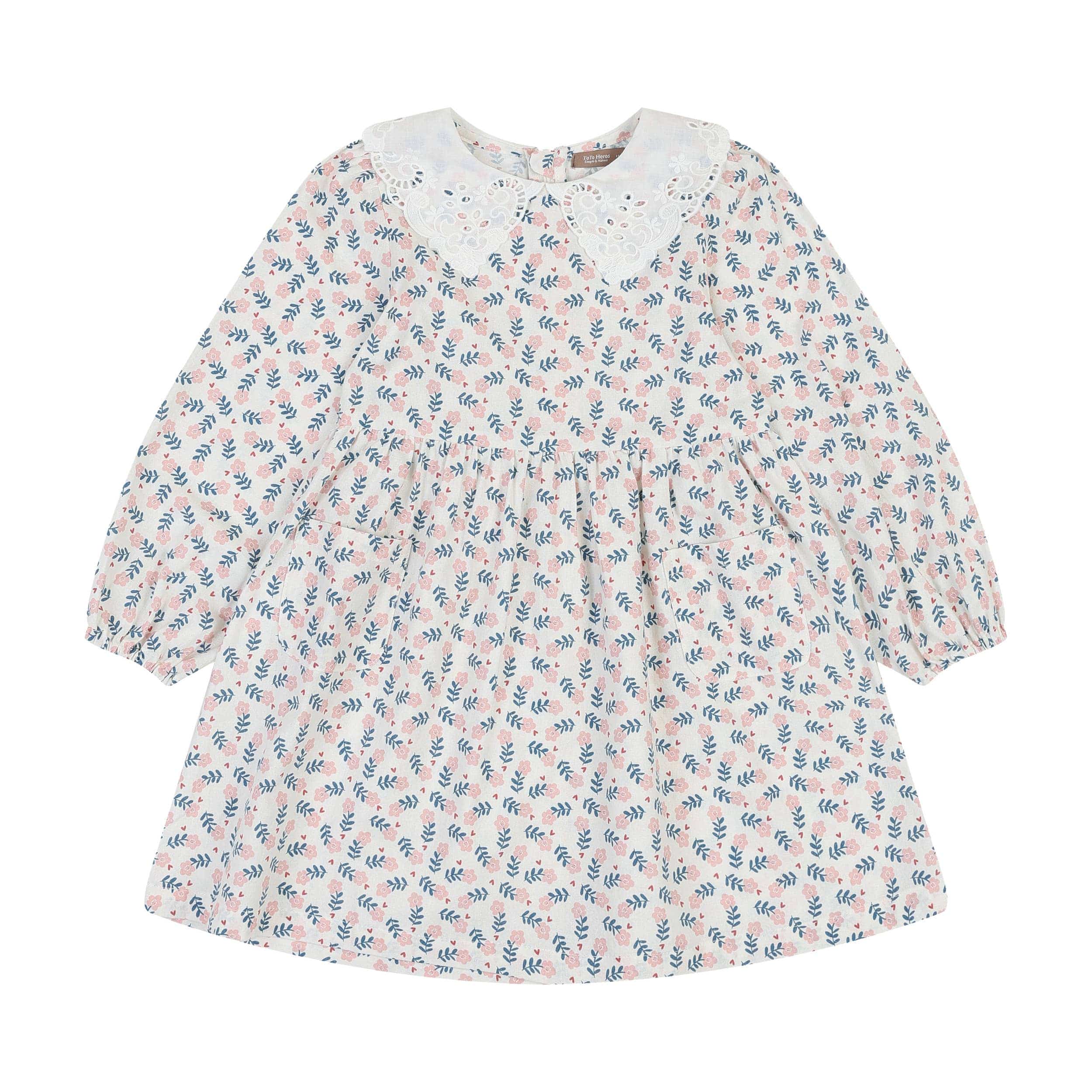 Lena Eyelet Wide Collared Floral Print Dress L Lena Eyelet Wide Collared Floral Print Dress L