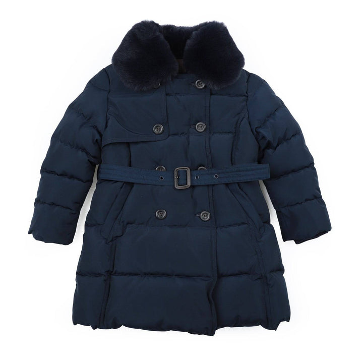 Riley Faux Fur Collared Trench Puffer Jacket - Navy - ToTo Heros l Premium Children's Clothing