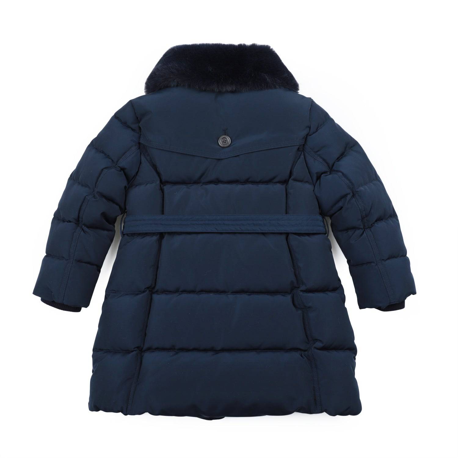 Riley Faux Fur Collared Trench Puffer Jacket - Navy - ToTo Heros l Premium Children's Clothing