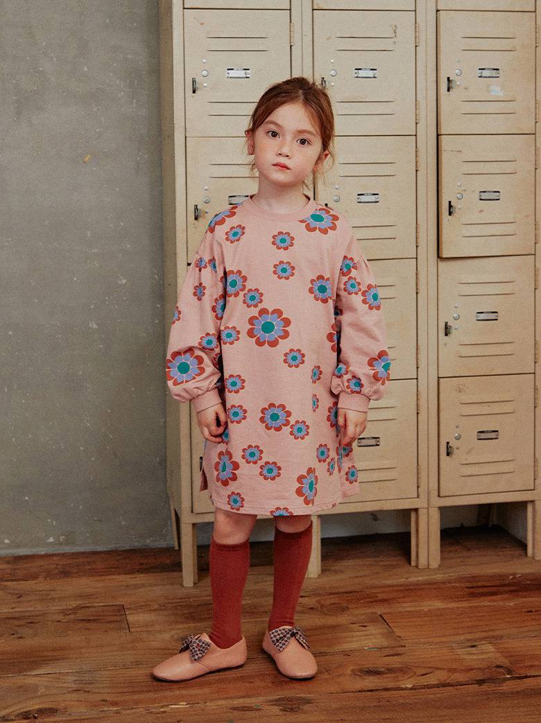 Oversized Floral Print Dress with Waistband - ToTo Heros l Premium Children's Clothing