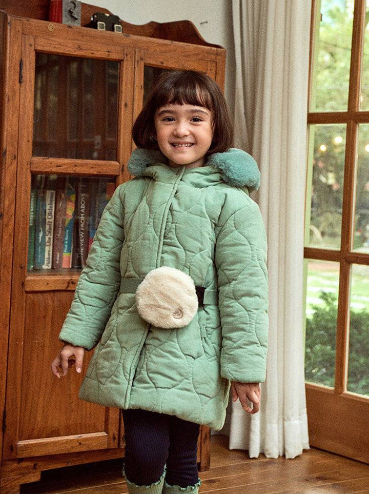 Corduroy Quilted Puffer Jacket with Belted Mini Bag - ToTo Heros l Premium Children's Clothing