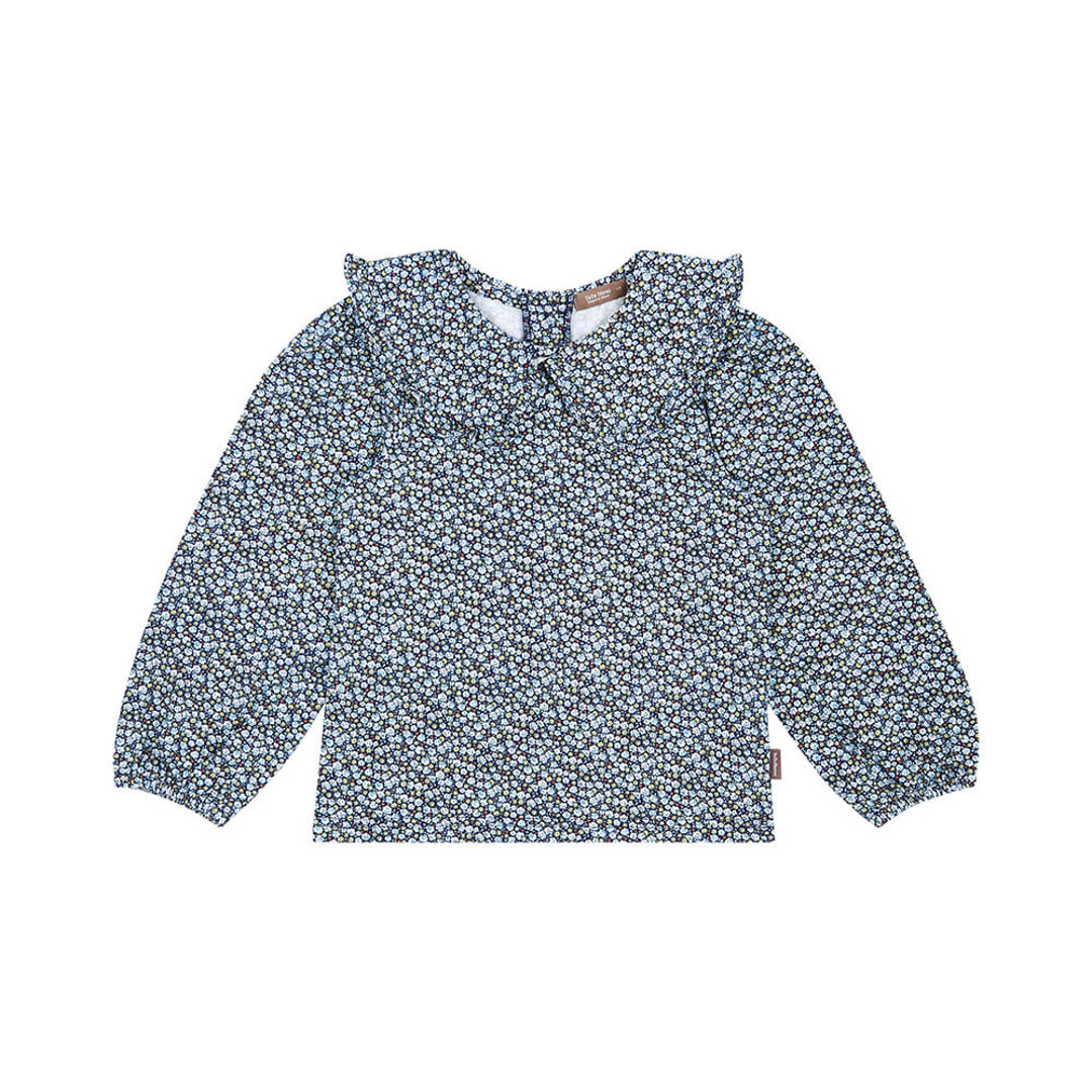 Frill Floral All-Over Print Wide-Collar Blouse