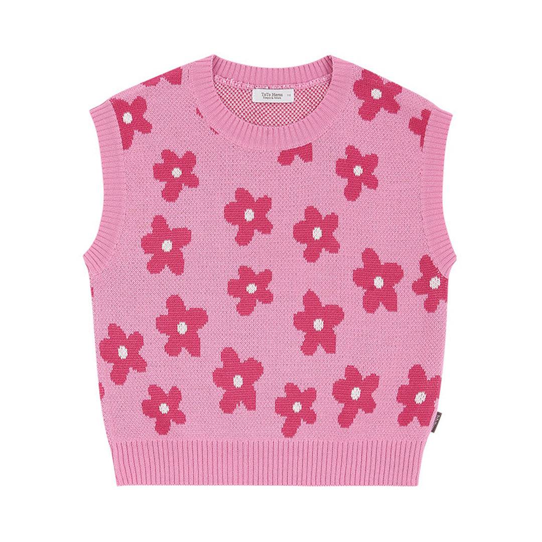 Pink Flower Knit Vest - ToTo Heros l Premium Children's Clothing