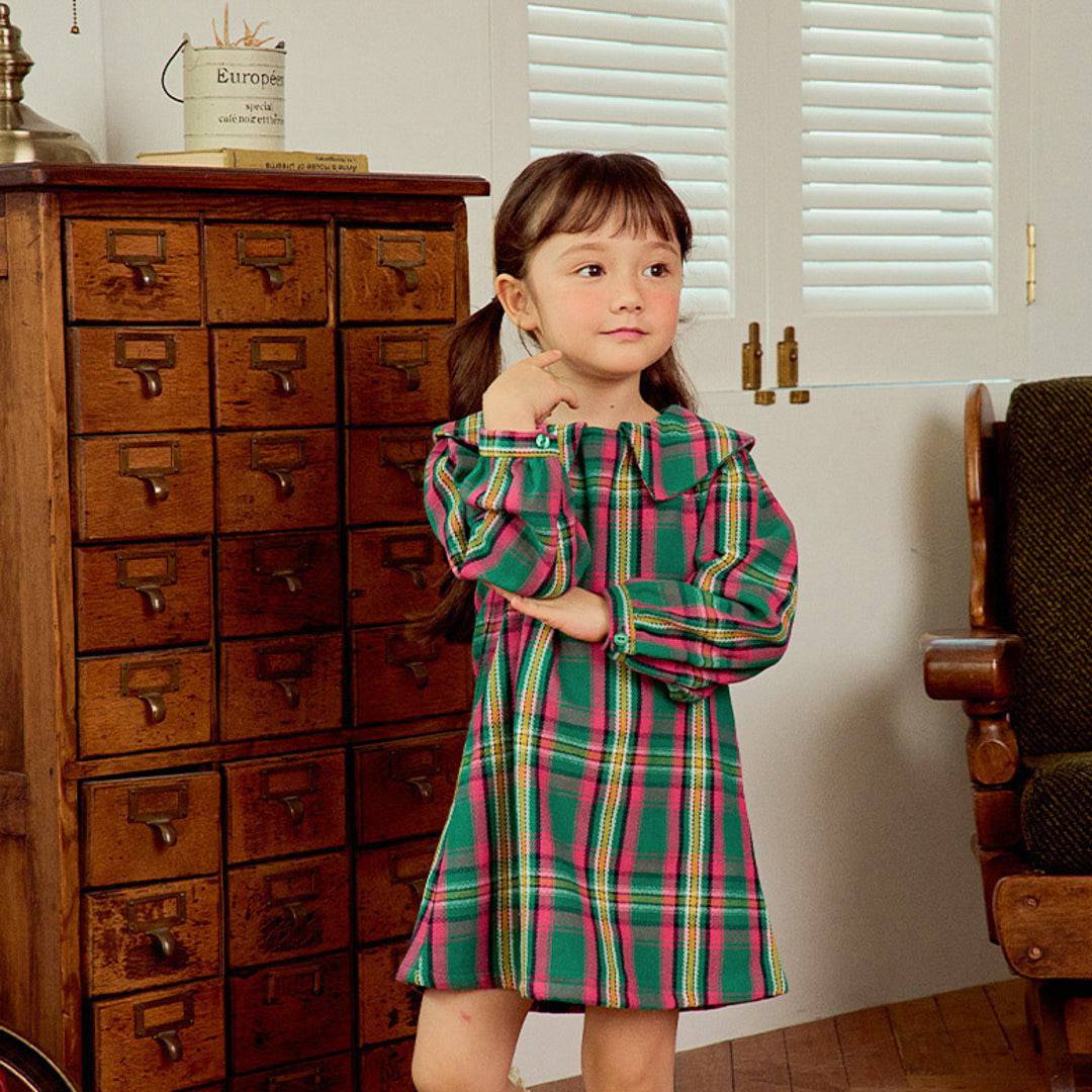 Wendy Checkered Pattern Wide Collar Dress - ToTo Heros l Premium Children's Clothing