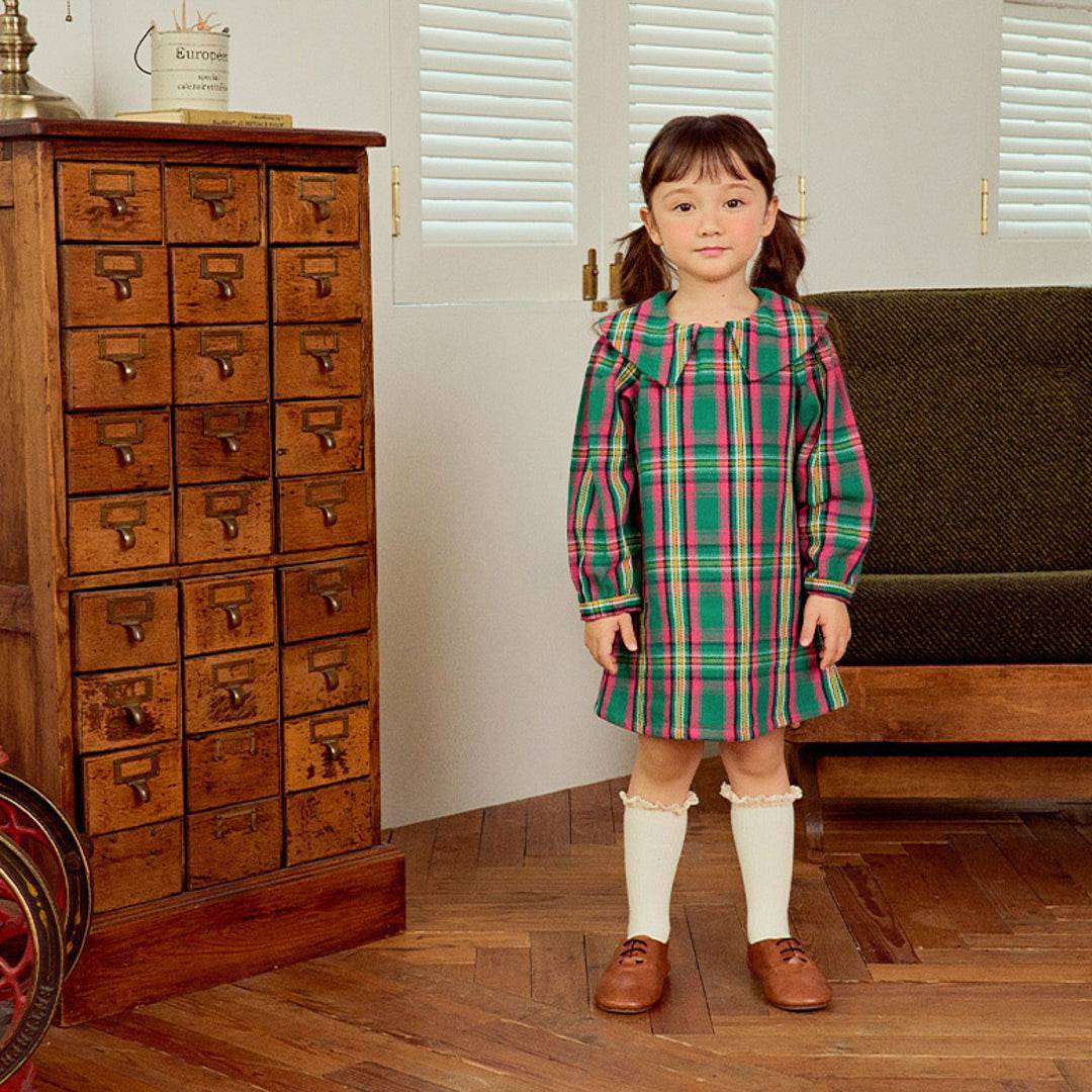 Wendy Checkered Pattern Wide Collar Dress - ToTo Heros l Premium Children's Clothing