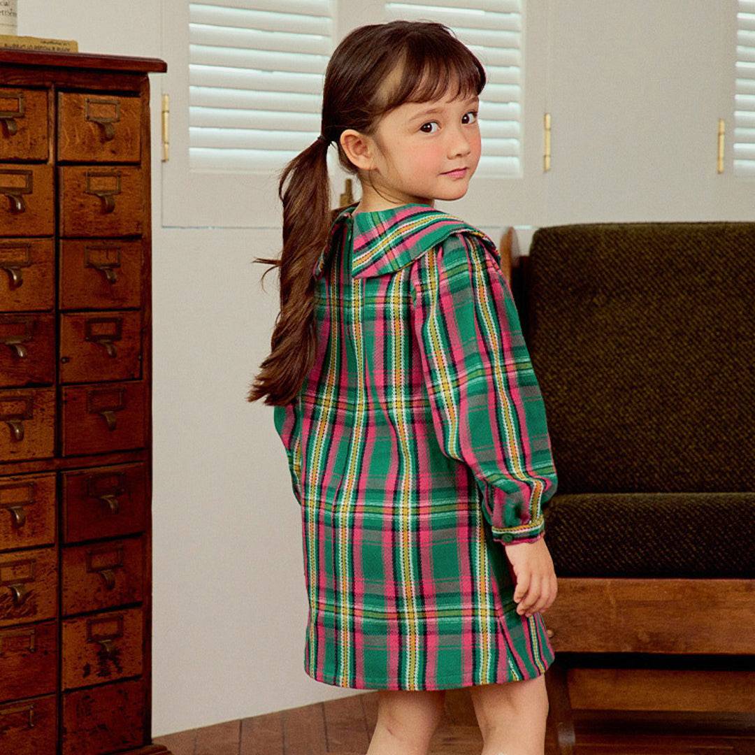 Wendy Checkered Pattern Wide Collar Dress - ToTo Heros l Premium Children's Clothing