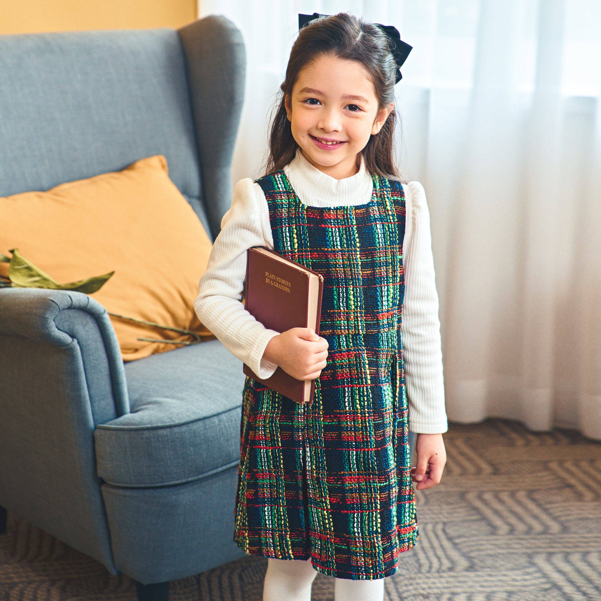 Multi Color Plaid Tweed Dress - ToTo Heros l Premium Children's Clothing