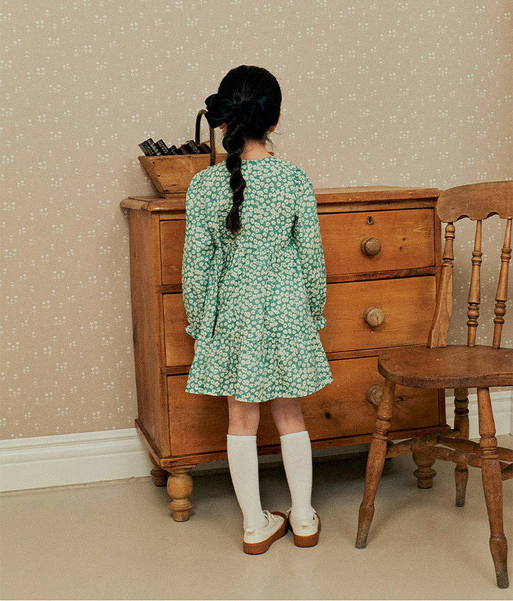 Green Floral Print Dress - ToTo Heros l Premium Children's Clothing