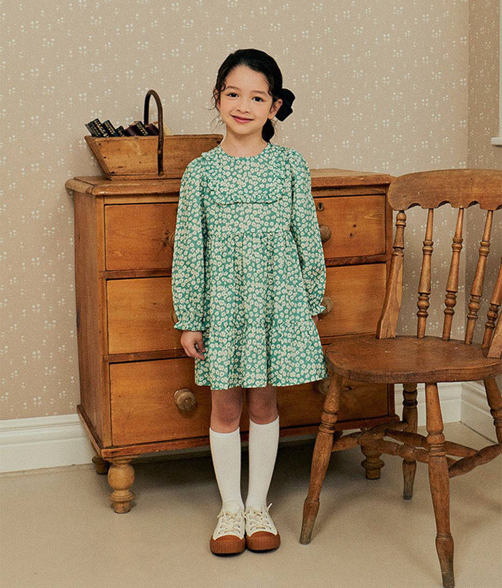 Green Floral Print Dress - ToTo Heros l Premium Children's Clothing