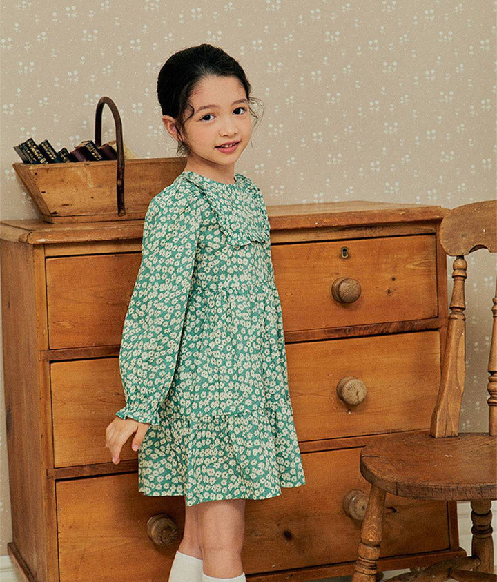 Green Floral Print Dress - ToTo Heros l Premium Children's Clothing