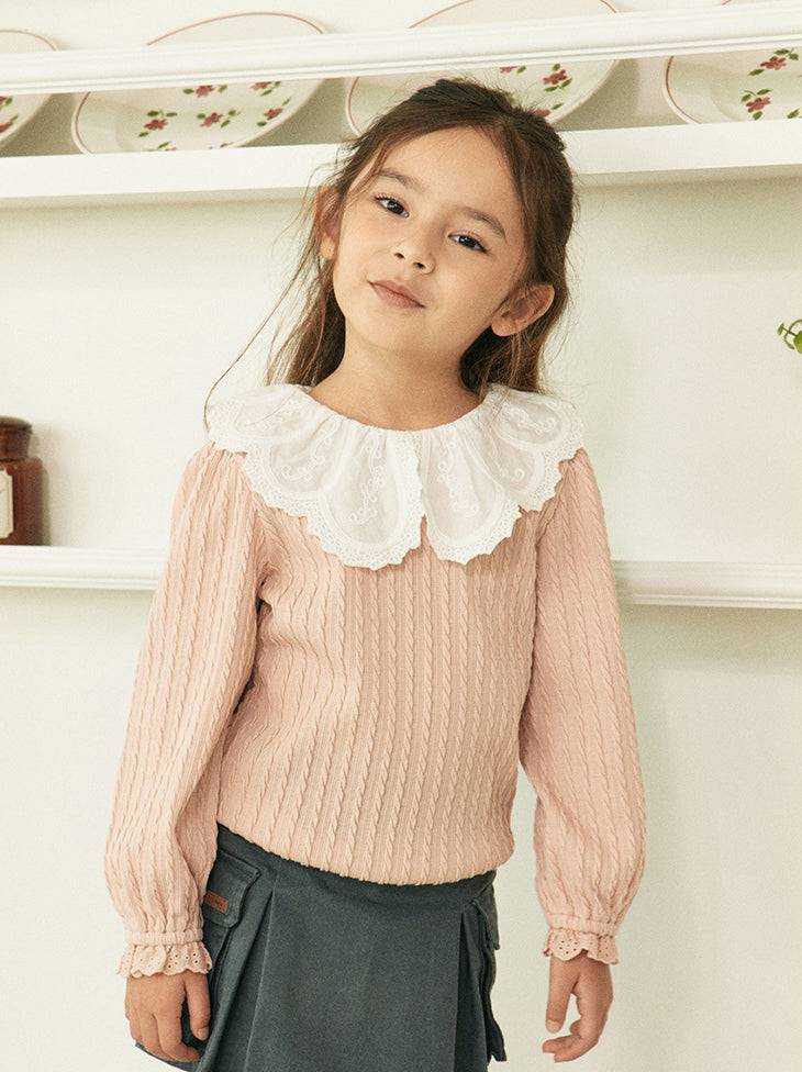 Lauren Lace Collar Ribbed T-Shirt - ToTo Heros l Premium Children's Clothing