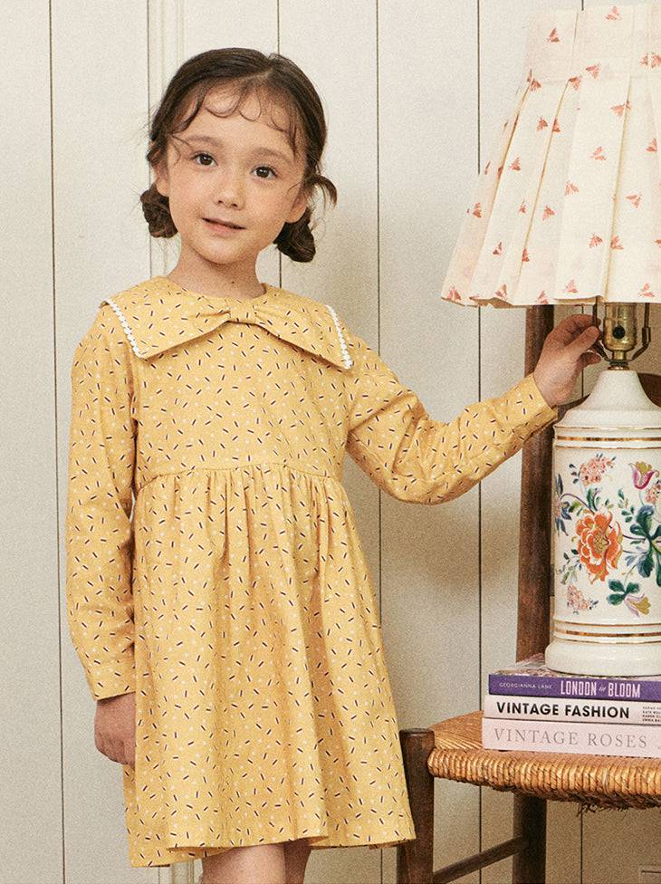 Macaroon Print Ribbon Collar Dress - ToTo Heros l Premium Children's Clothing