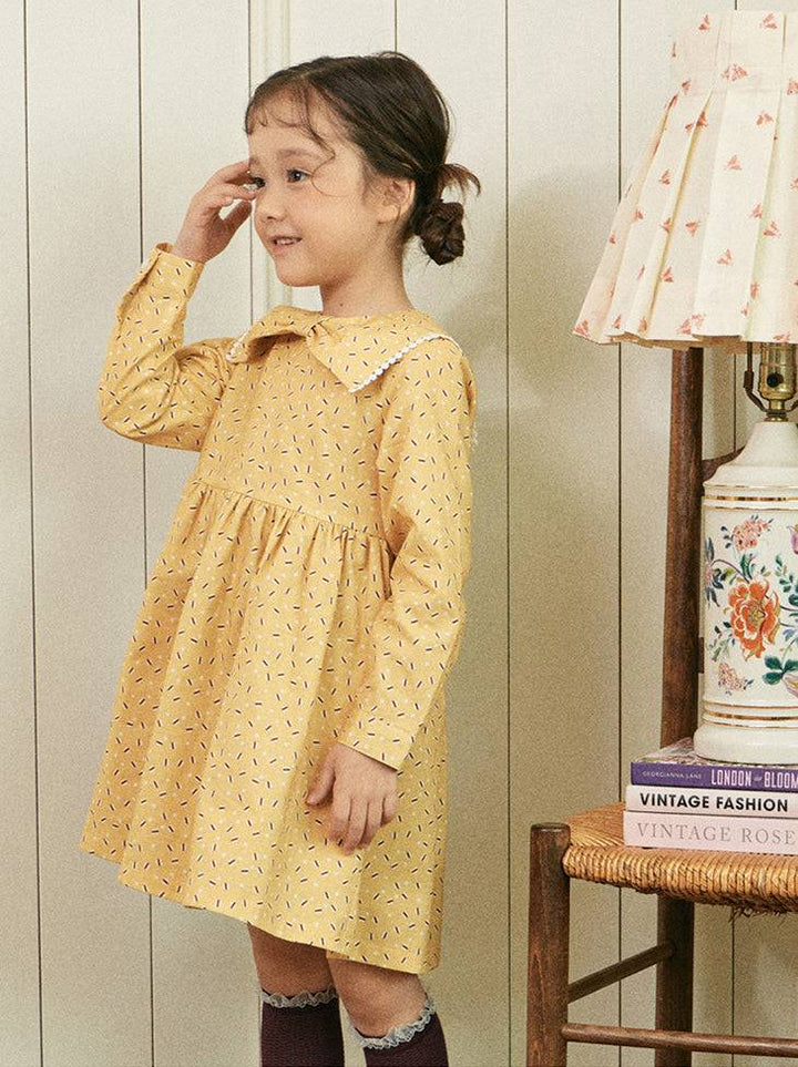 Macaroon Print Ribbon Collar Dress - ToTo Heros l Premium Children's Clothing