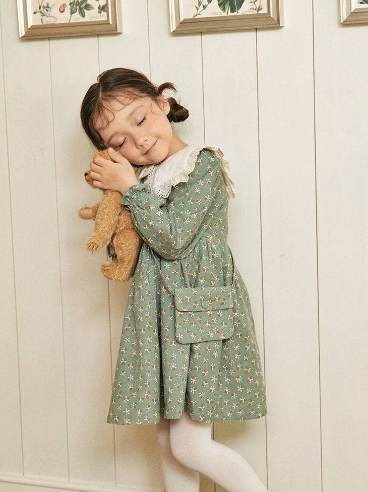 Tiana Floral Print Corduroy Dress with Mini Bag - ToTo Heros l Premium Children's Clothing