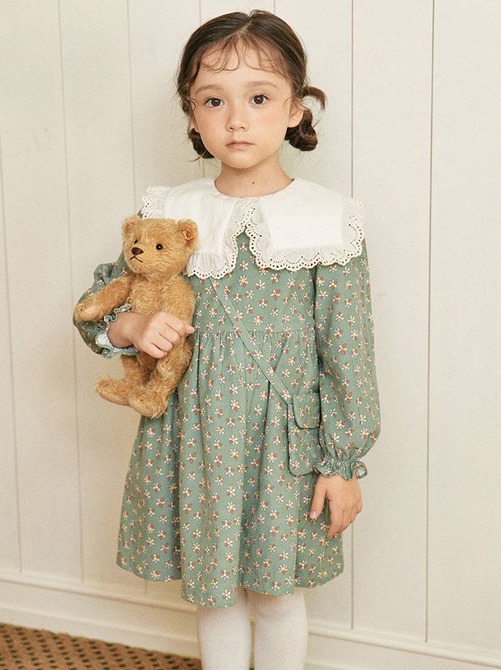 Tiana Floral Print Corduroy Dress with Mini Bag - ToTo Heros l Premium Children's Clothing