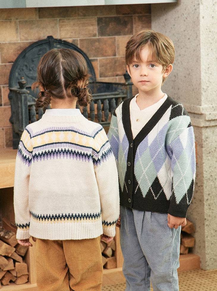 Coby Multi Color Argyle Pattern Knit Cardigan - ToTo Heros l Premium Children's Clothing