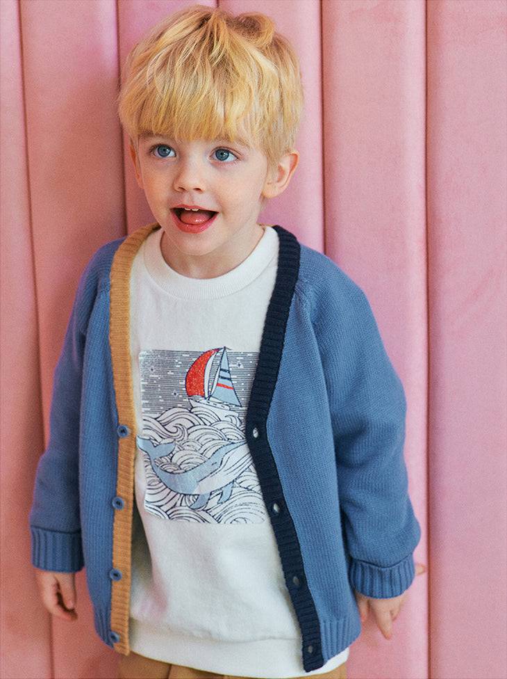 Kai Contrast Trim Knit Cardigan - ToTo Heros l Premium Children's Clothing