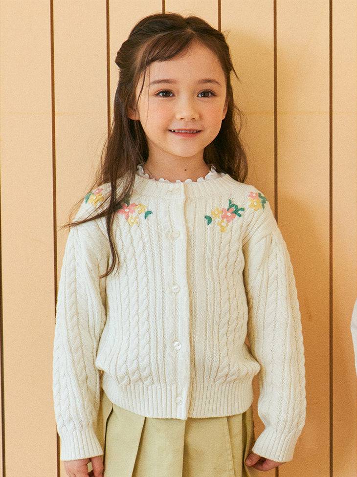 Rose Floral Embroidery Twist Cardigan - ToTo Heros l Premium Children's Clothing