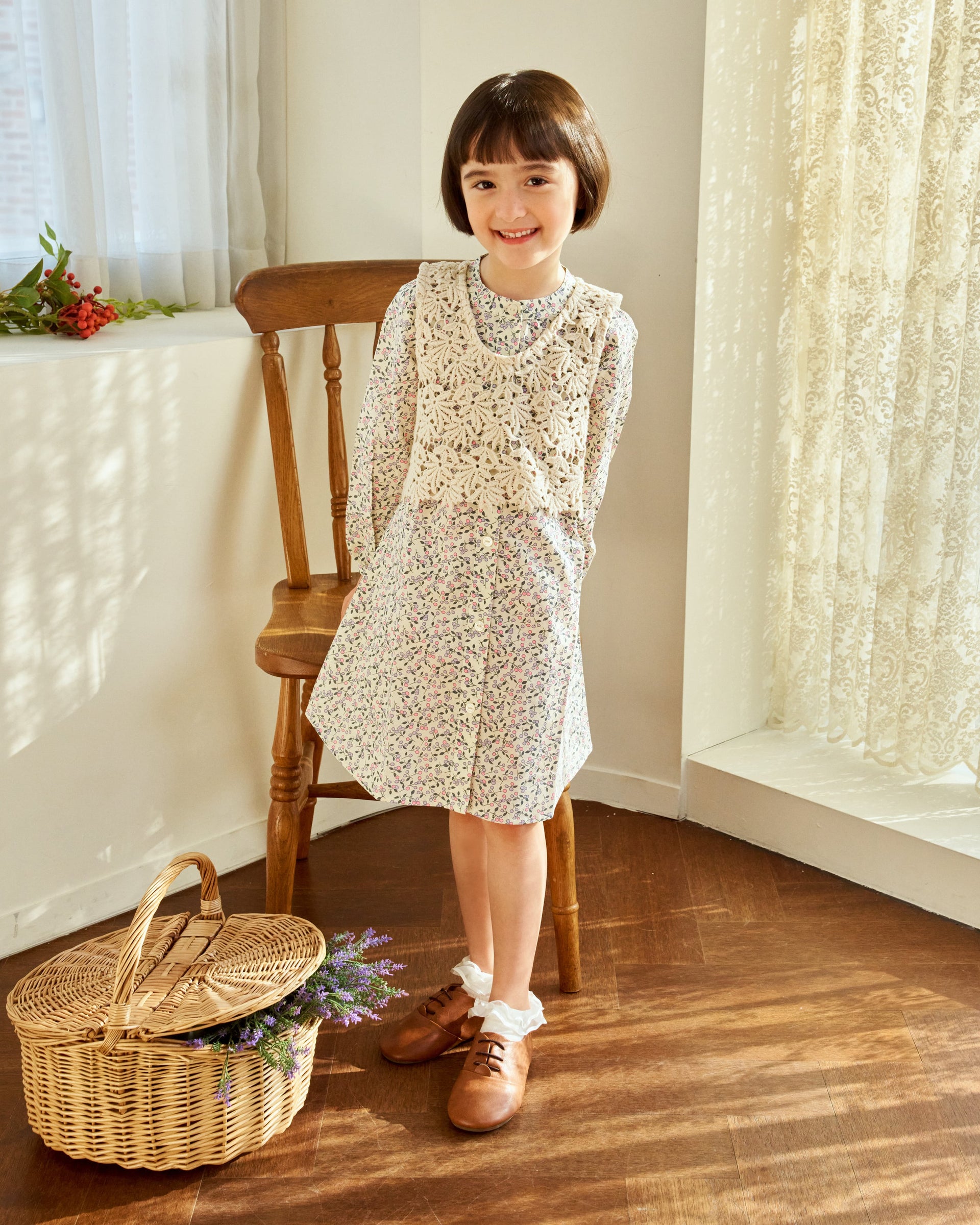 Evelyn Shirt Dress with Lace Vest
