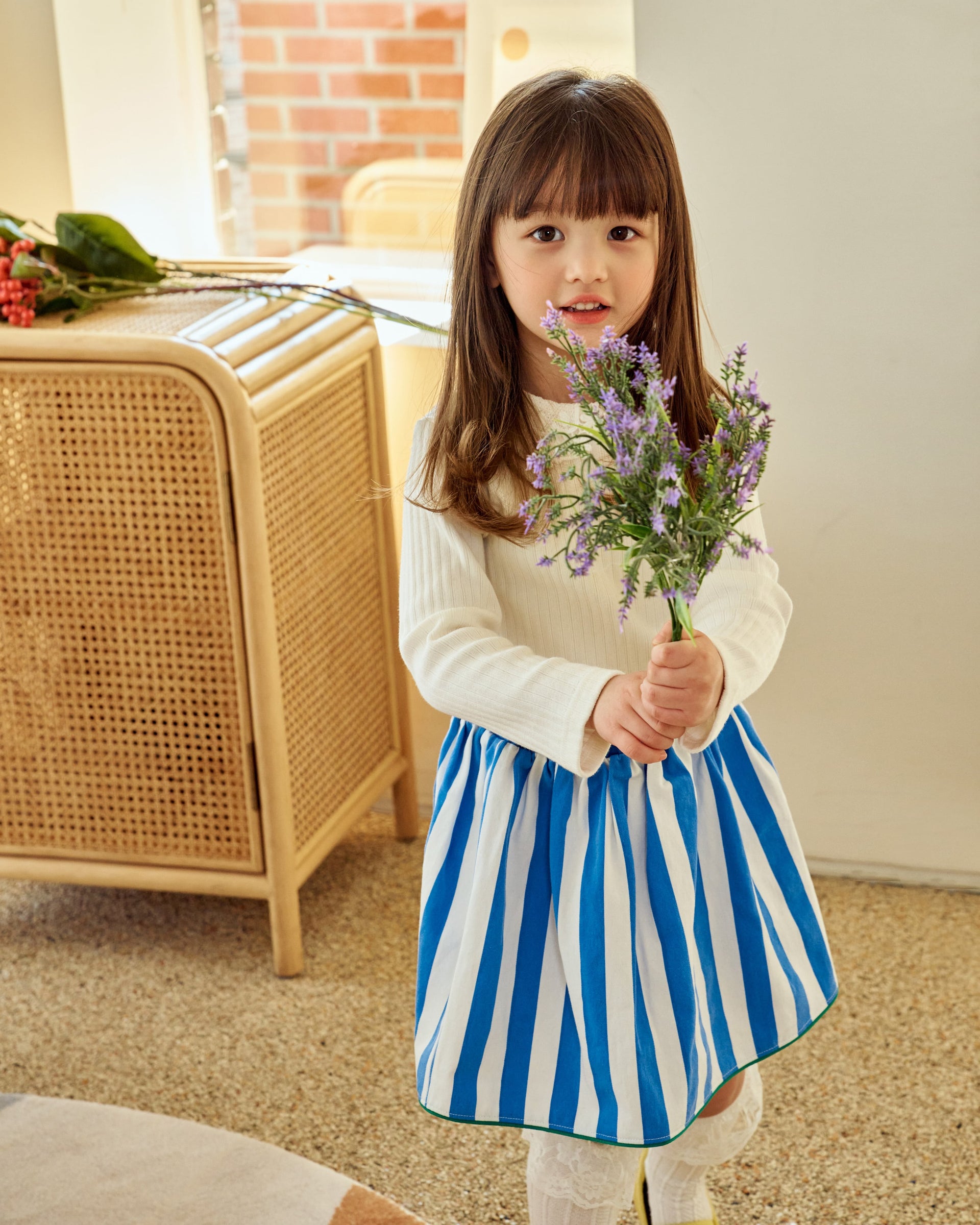 Blue Striped Pleated Skirt