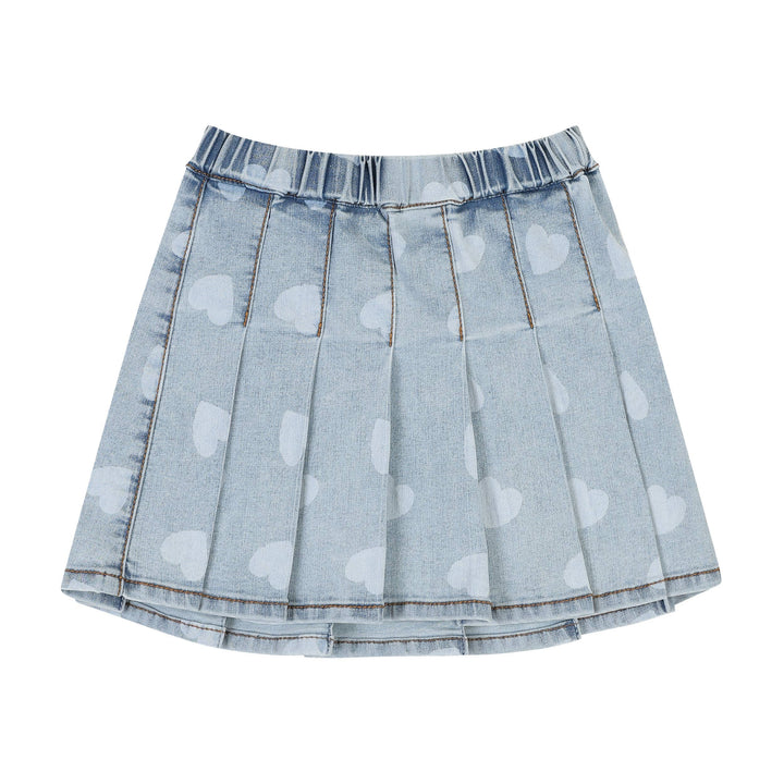 Pleated Heart Print Denim Skirt - ToTo Heros l Premium Children's Clothing