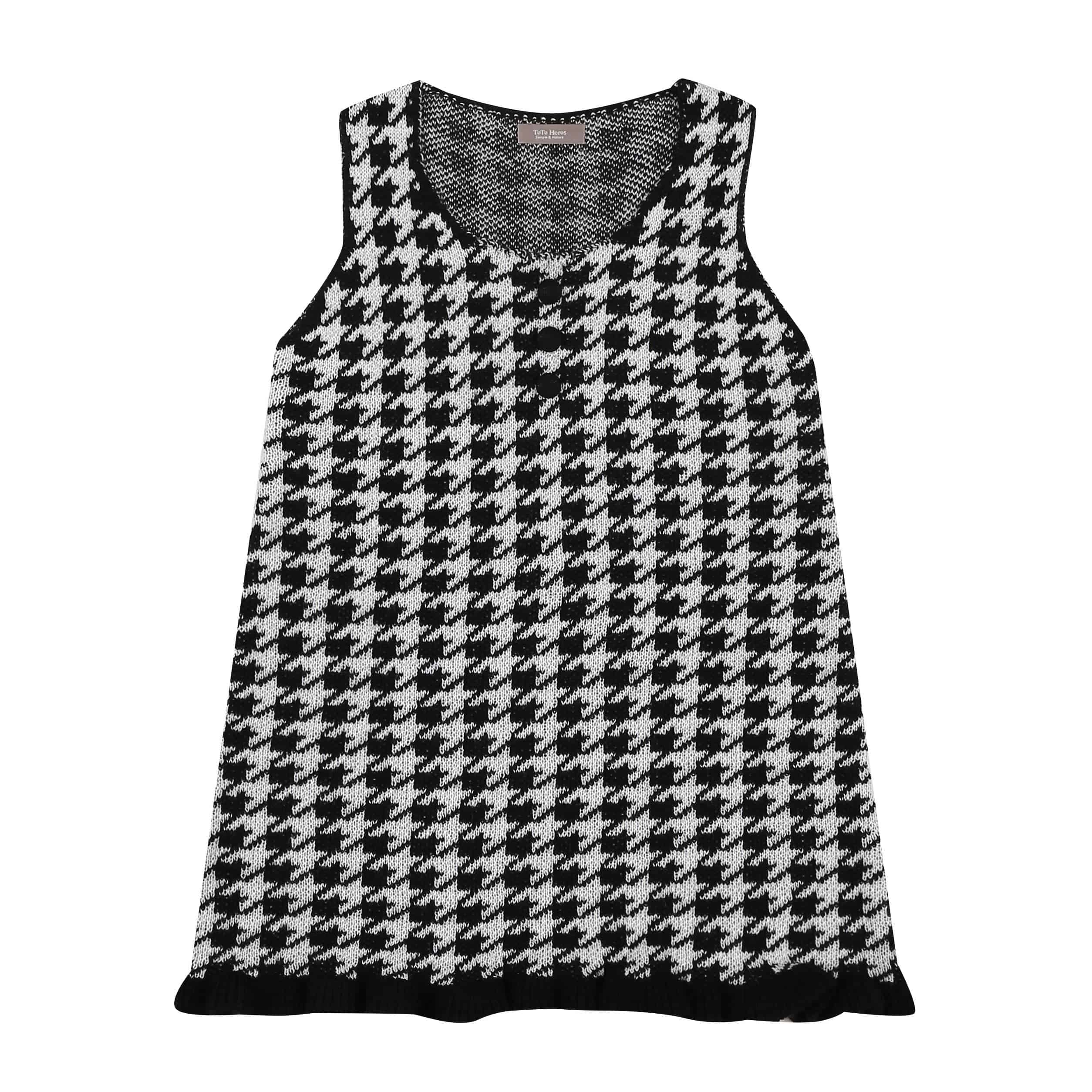 Brianna Houndstooth Wool Blend Knit Dress - ToTo Heros l Premium Children's Clothing