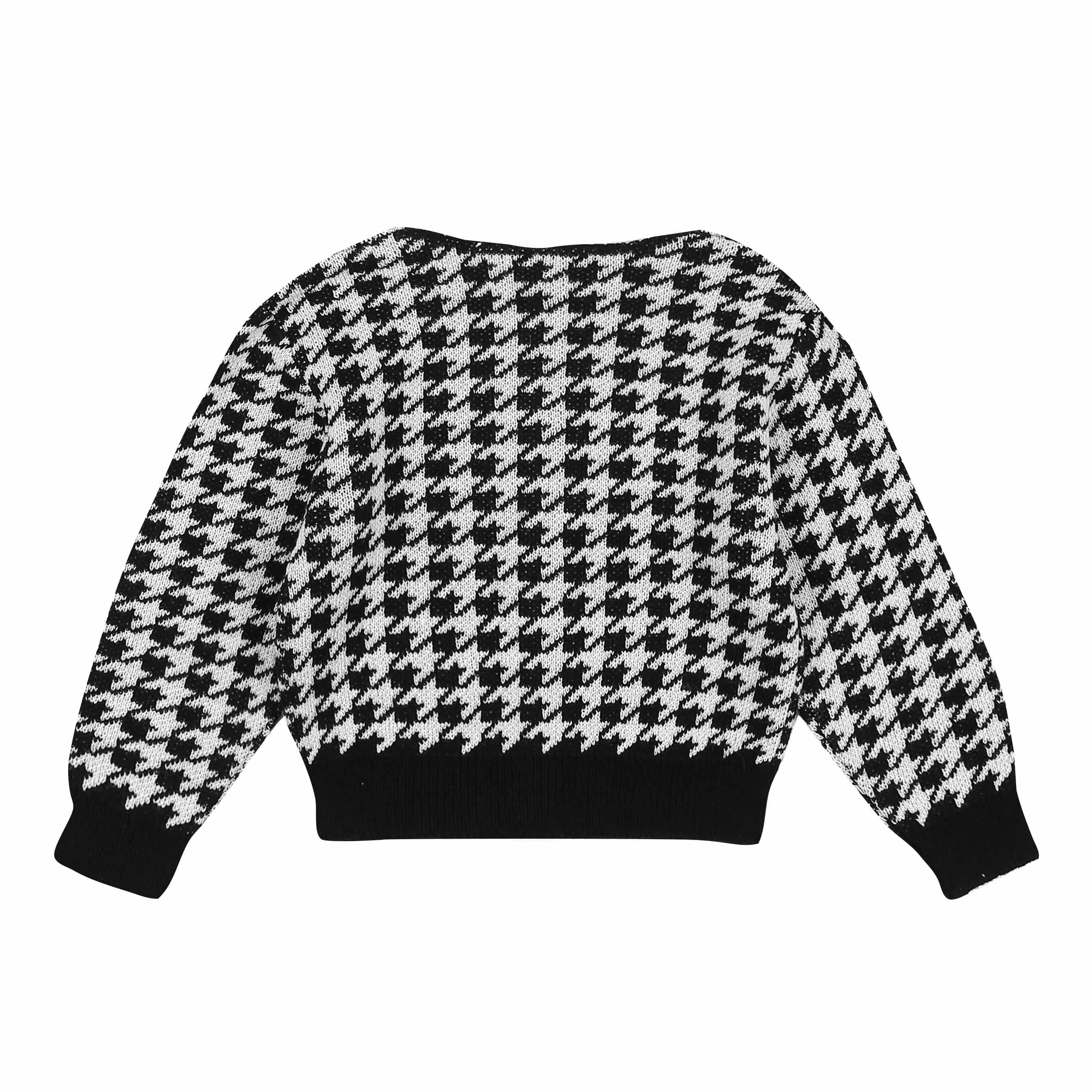 Brianna Houndstooth Wool Blend Knit Cardigan - ToTo Heros l Premium Children's Clothing