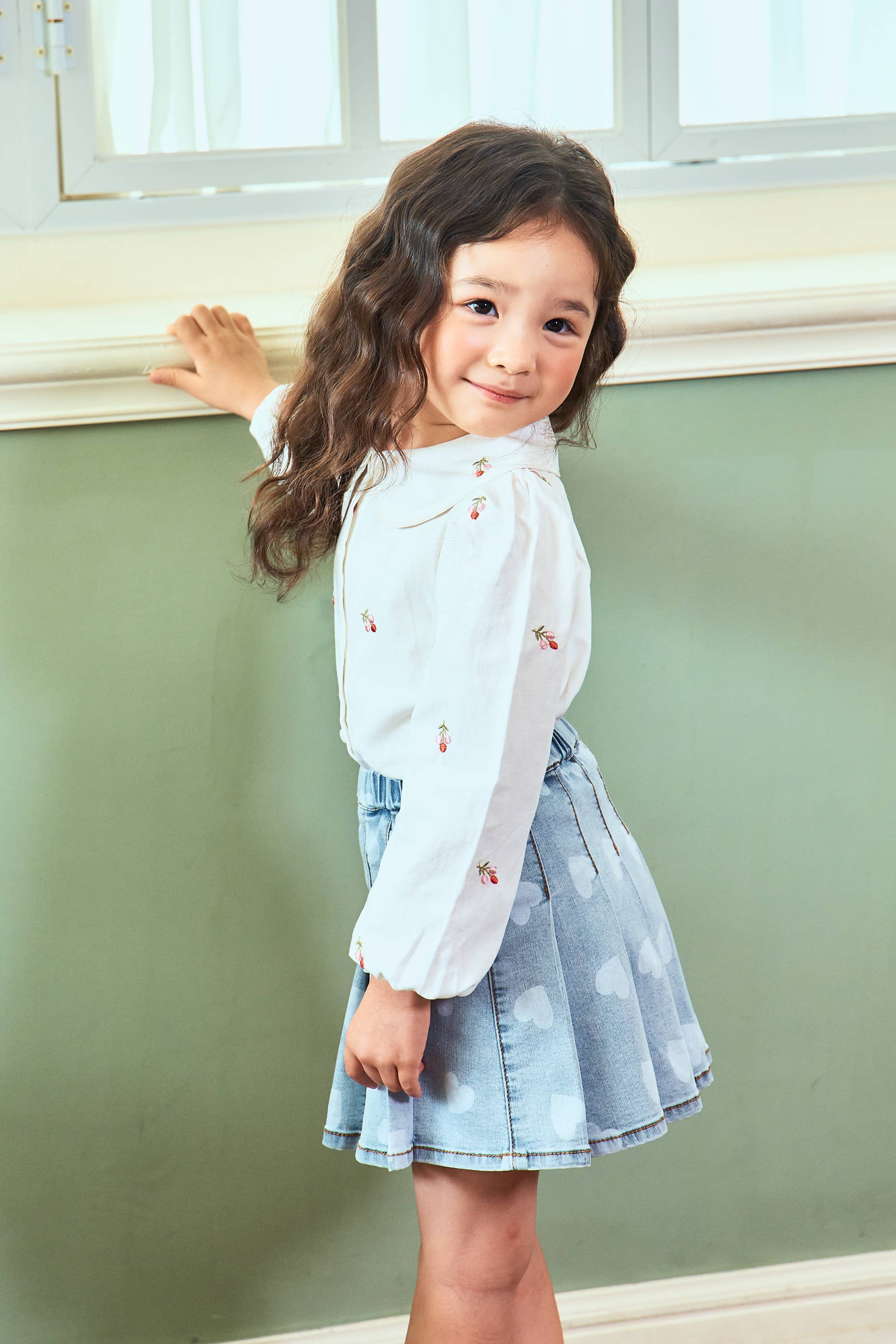 Wide Collared Balloon Sleeve Embroidery Blouse - ToTo Heros l Premium Children's Clothing