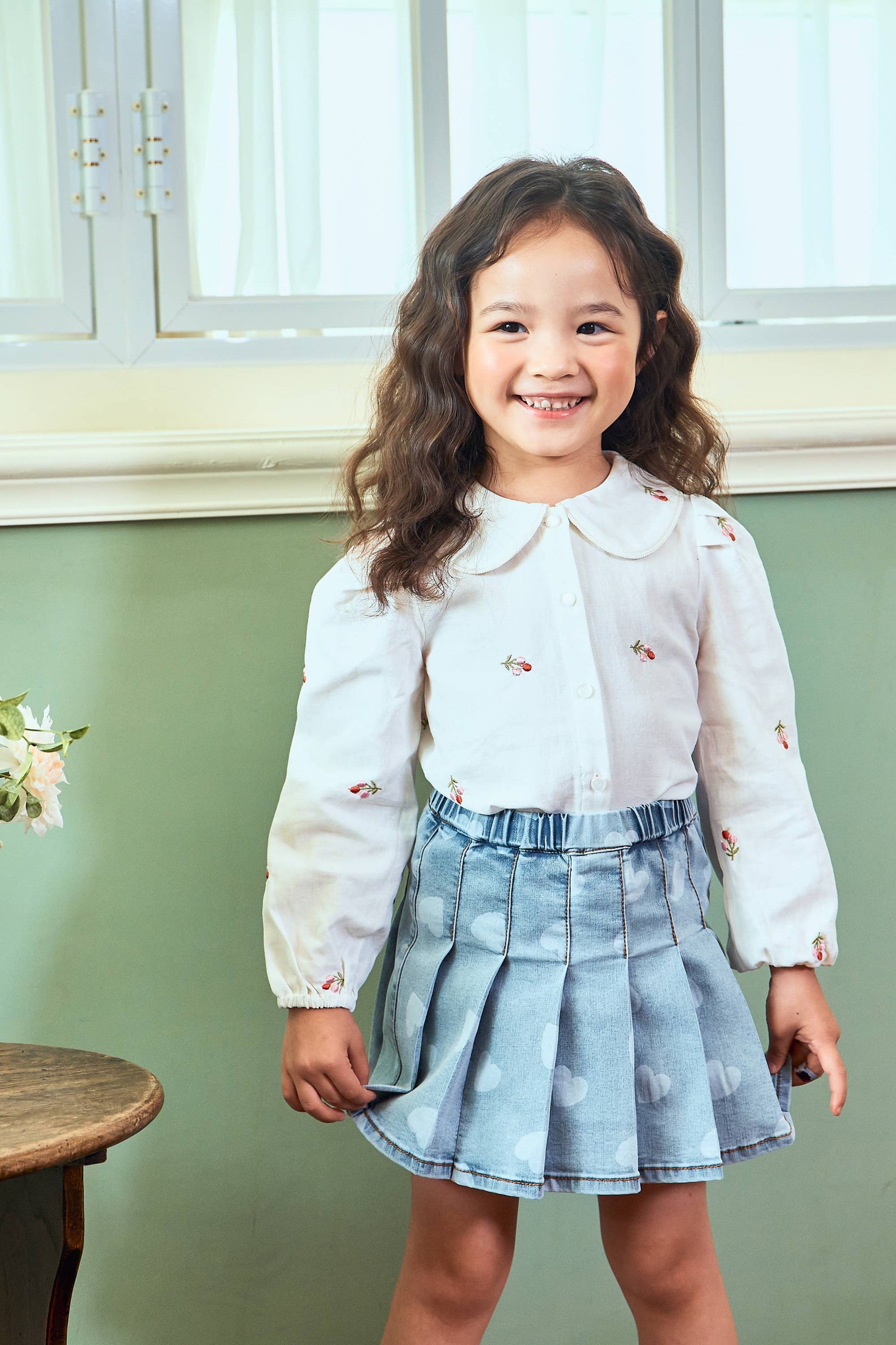 Wide Collared Balloon Sleeve Embroidery Blouse - ToTo Heros l Premium Children's Clothing