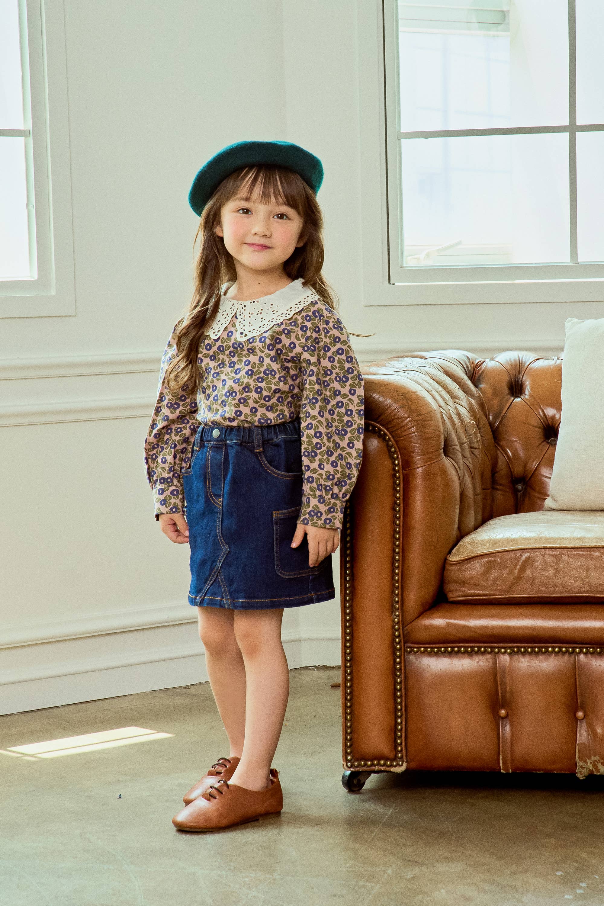 Melissa Eyelet Collared Print Blouse - ToTo Heros l Premium Children's Clothing