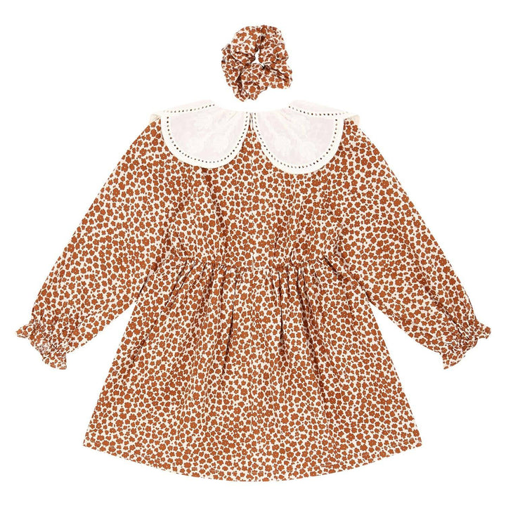 Lina Wide-Collared Floral Print Dress & Scrunchie - ToTo Heros l Premium Children's Clothing