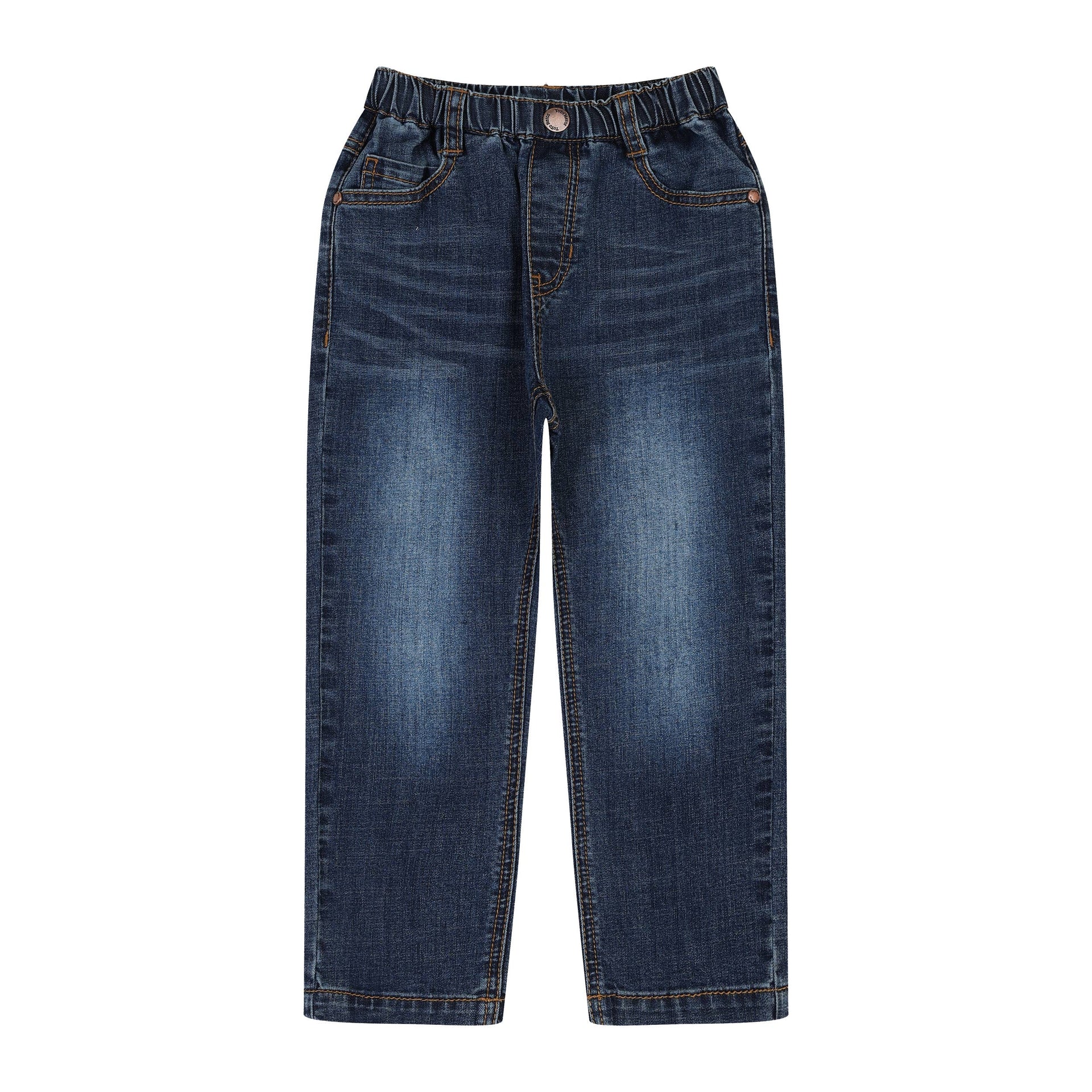 Dark Blue Washed Straight Denim Pants - ToTo Heros l Premium Children's Clothing