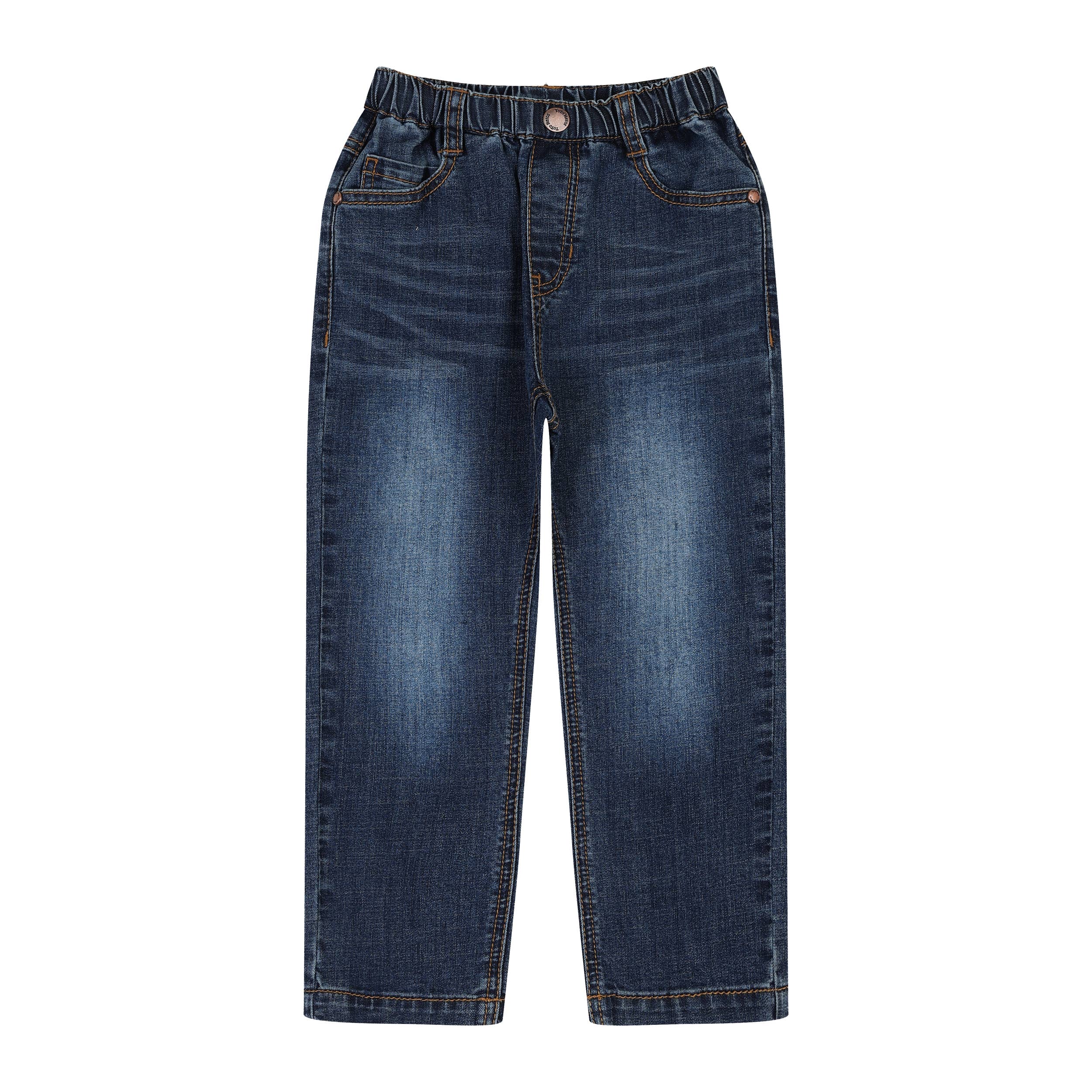 Dark Blue Washed Straight Denim Pants - ToTo Heros l Premium Children's Clothing