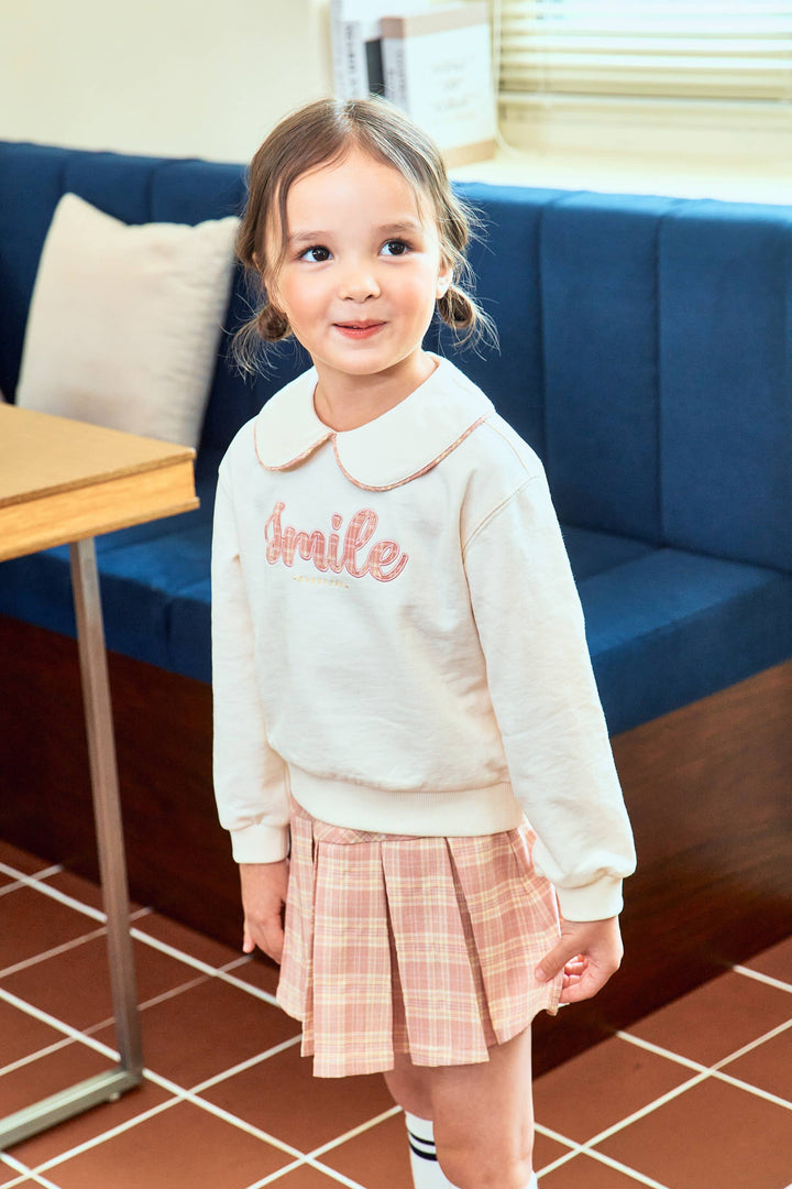 Sofia Round Collared Sweatshirt & Checkered Pattern Skirt Set - ToTo Heros l Premium Children's Clothing